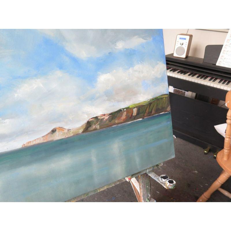 Runswick Bay, Yorkshire Seascape Painting, Classical Style Seaside Art For Sale 1