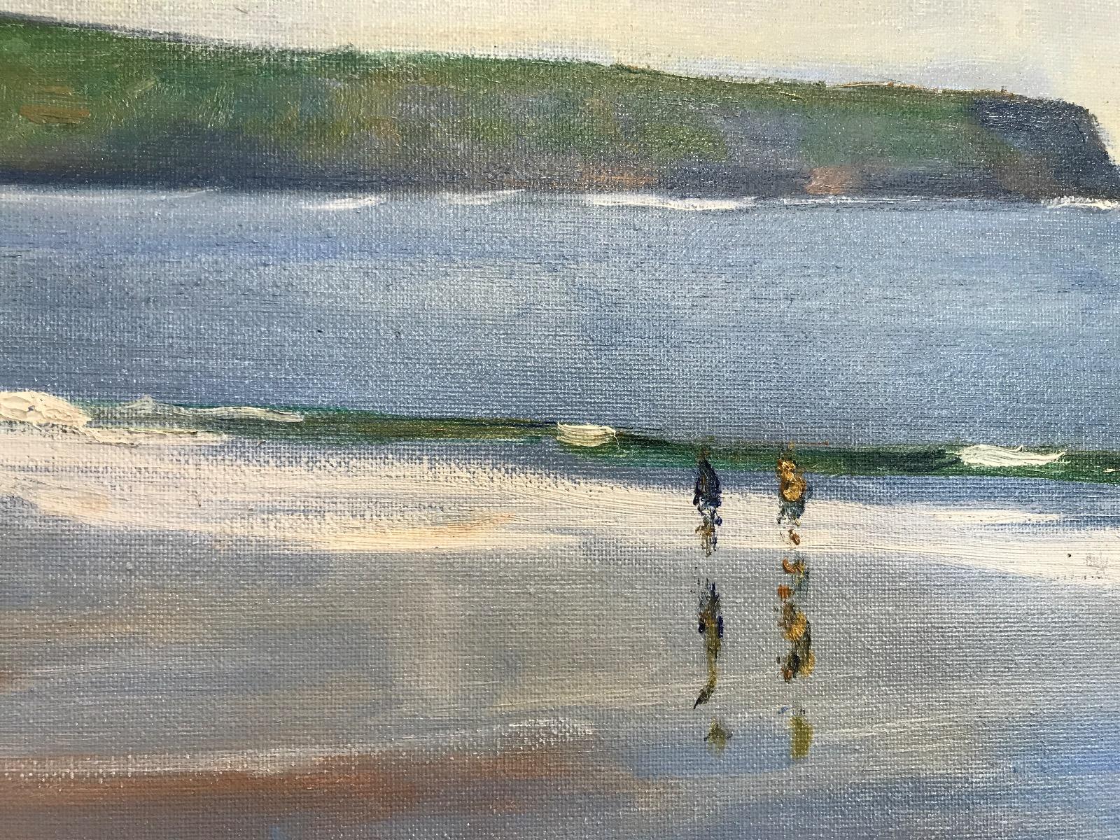 Sandsend, 13 maggio, Quadro originale, Paesaggio, Paesaggio marino, Spiaggia - Landscape Painting Grigio di Malcom Ludvigsen