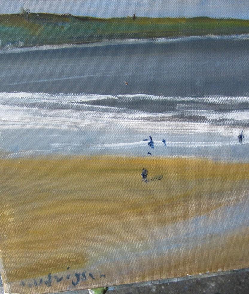 Spiaggia di Whitby, 4 agosto, Quadro originale, Paesaggio, Paesaggio marino, Spiaggia - Painting di Malcom Ludvigsen