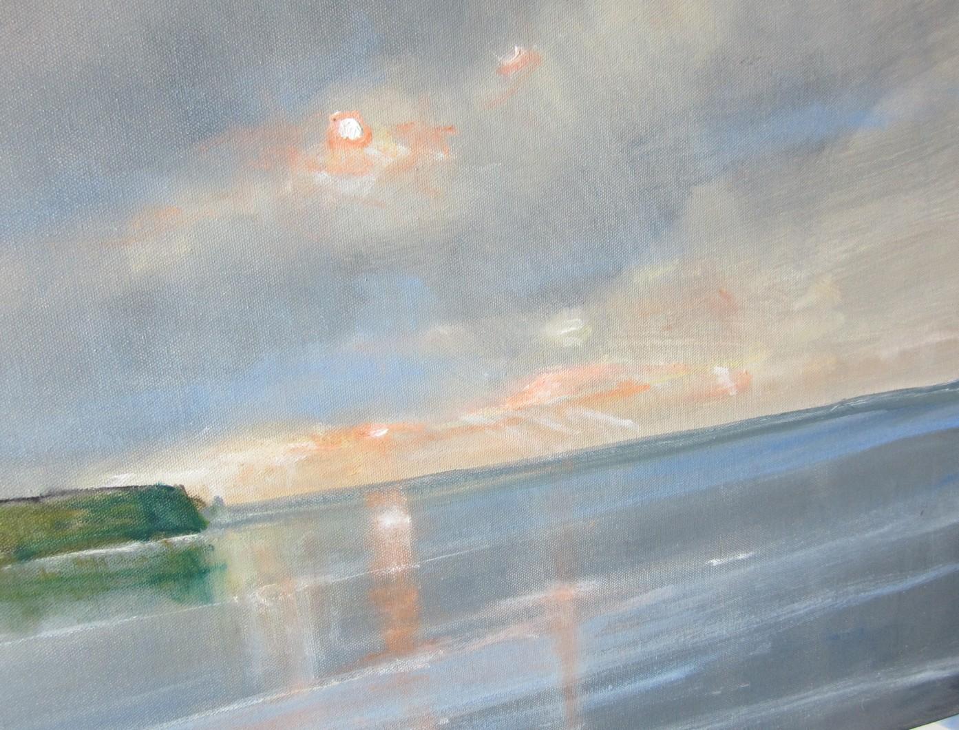 Nuvole di Whitby, Quadro originale, Paesaggio, Paesaggio marino, Spiaggia - Painting di Malcom Ludvigsen