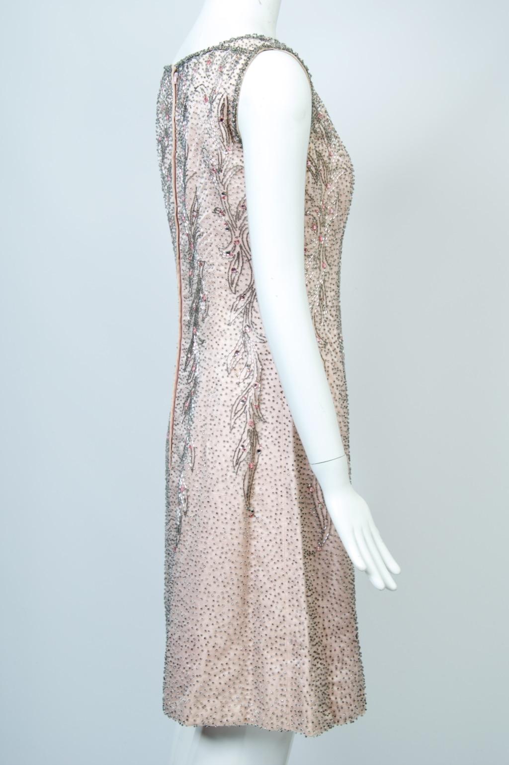 Malcom Starr 1960er Rosa perlenbesetztes Kleid Damen im Angebot
