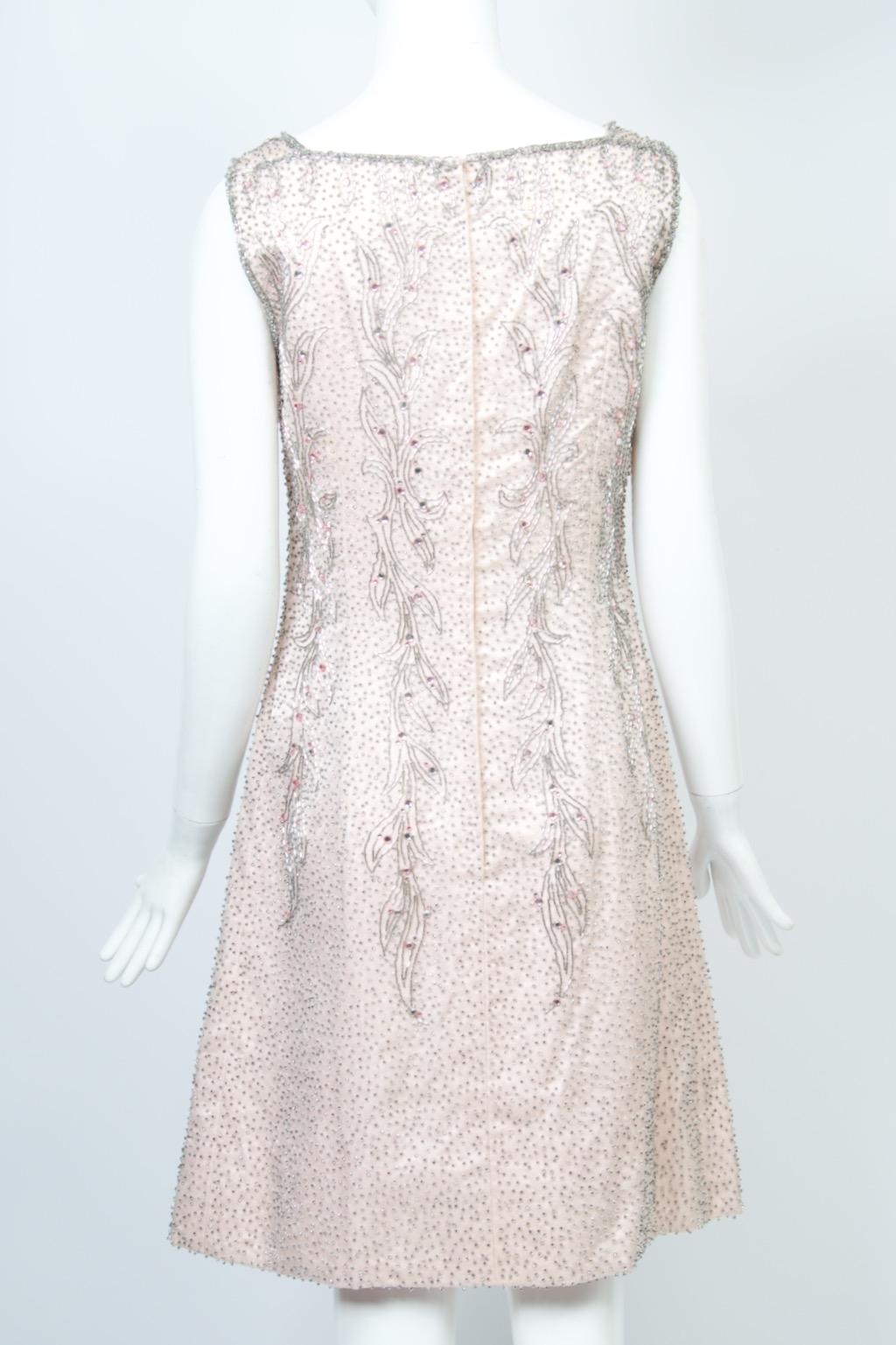 Malcom Starr 1960er Rosa perlenbesetztes Kleid im Angebot 1