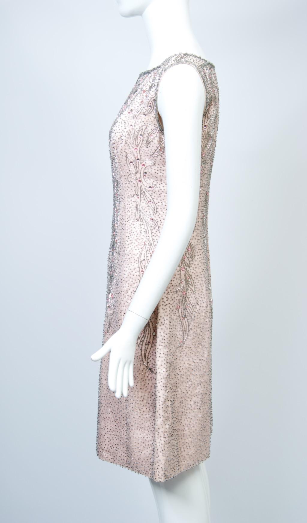 Malcom Starr 1960s Pink Beaded Dress For Sale 4