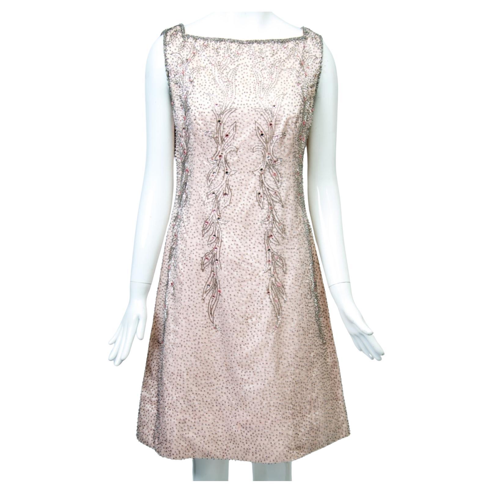Malcom Starr 1960er Rosa perlenbesetztes Kleid im Angebot