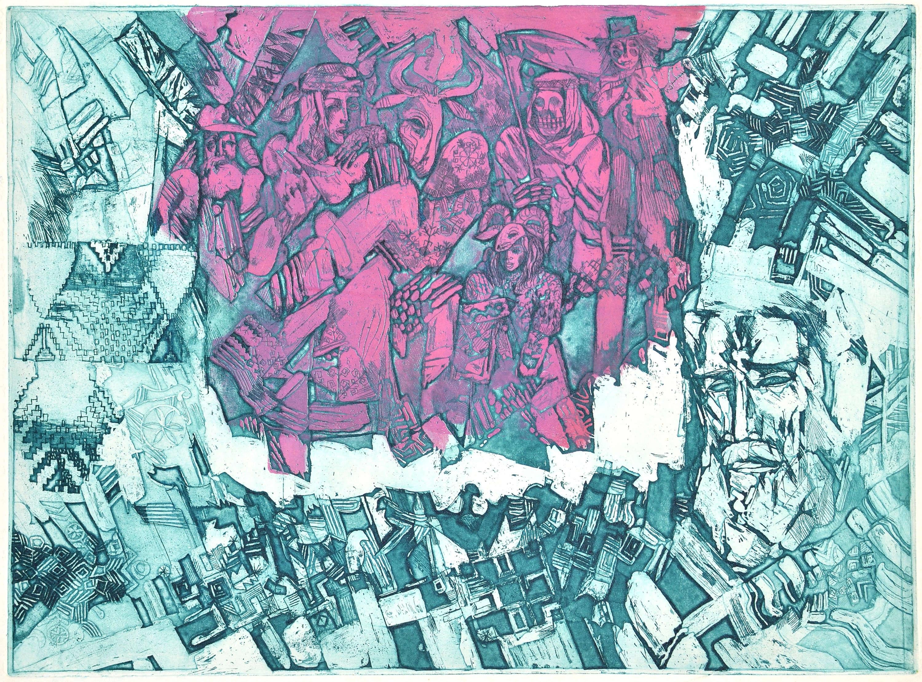 Malda Muizule Figurative Print - Mummery. 1986. Paper, etching, 48.5x65 cm