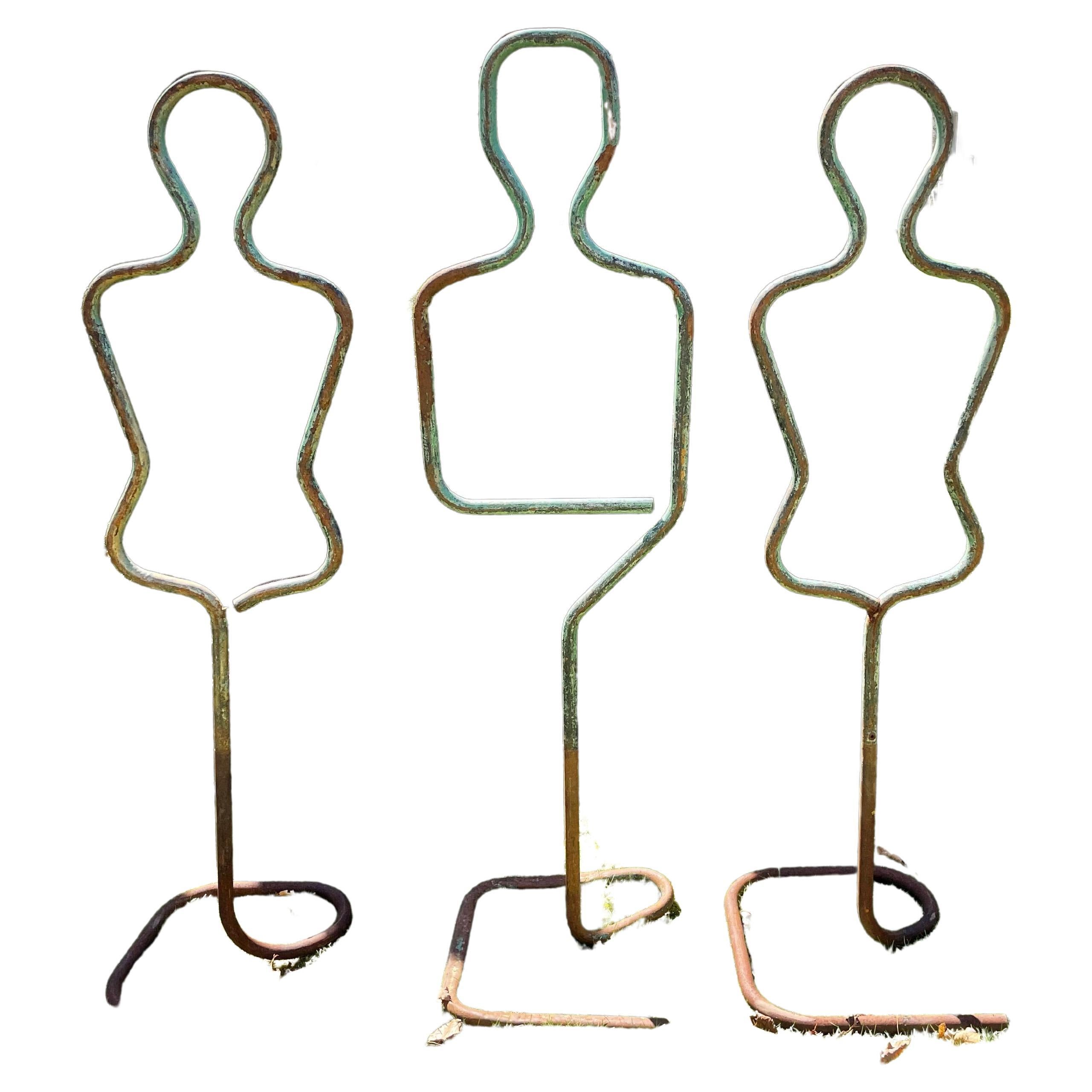 We are always looking for interesting pieces that can be used as garden trellises and these mannequins, found in Provence, are outstanding. Made of tubular iron and sporting traces of blue-green paint, these date from the 1930s. We have added bases