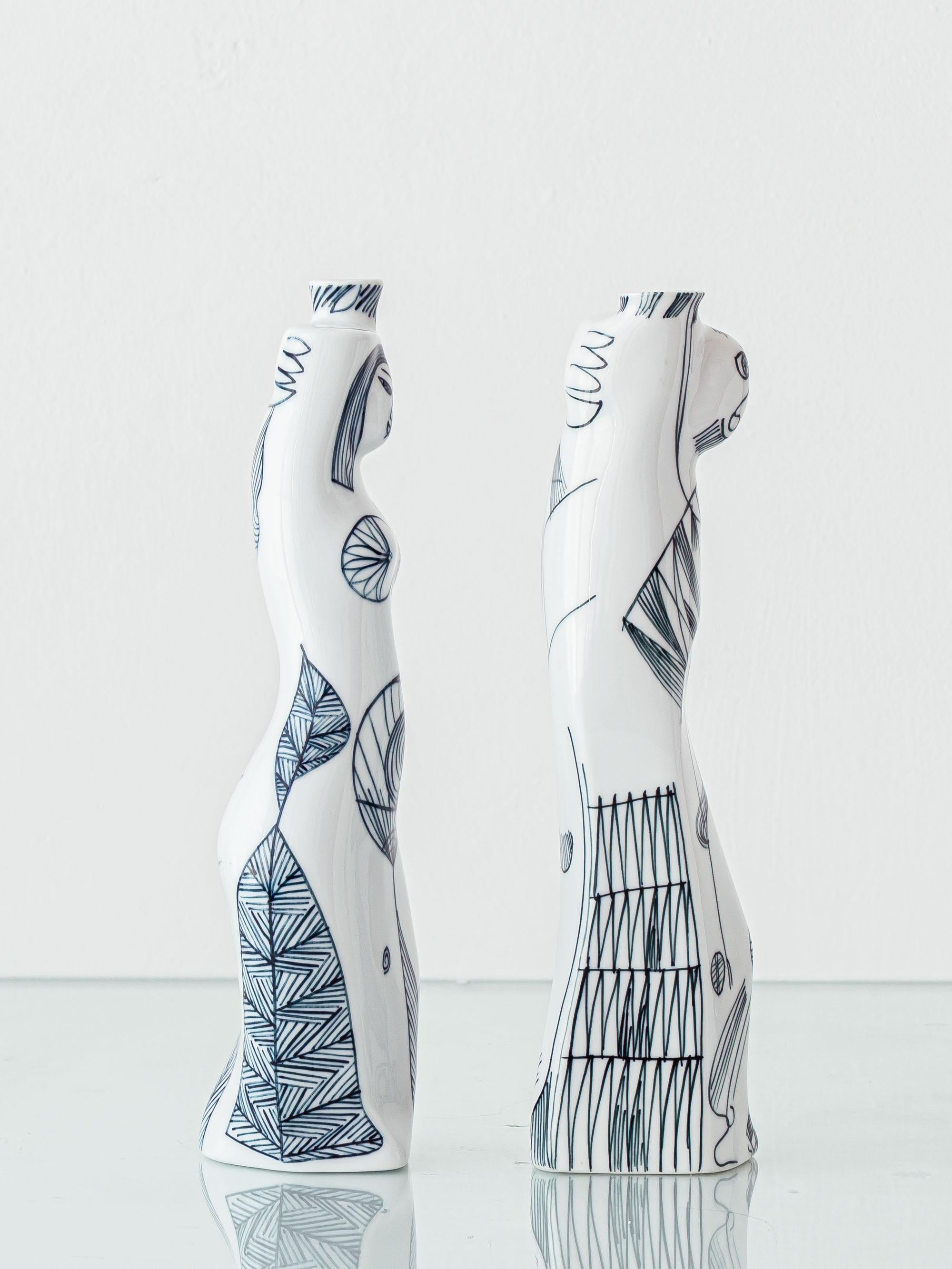 Hand-Painted Porcelain Cubist Vases by Sargadelos, Spain, Figural