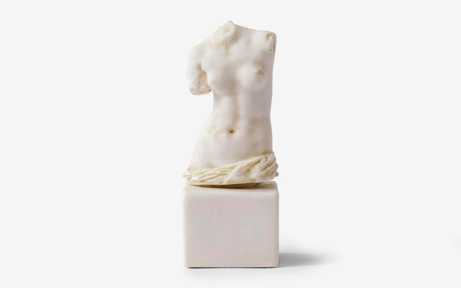 Classical Greek Male and Female Torso Set Made with Compressed Marble Powder For Sale