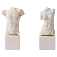 Antique Male and Female Torso Set Made with Compressed Marble Powder