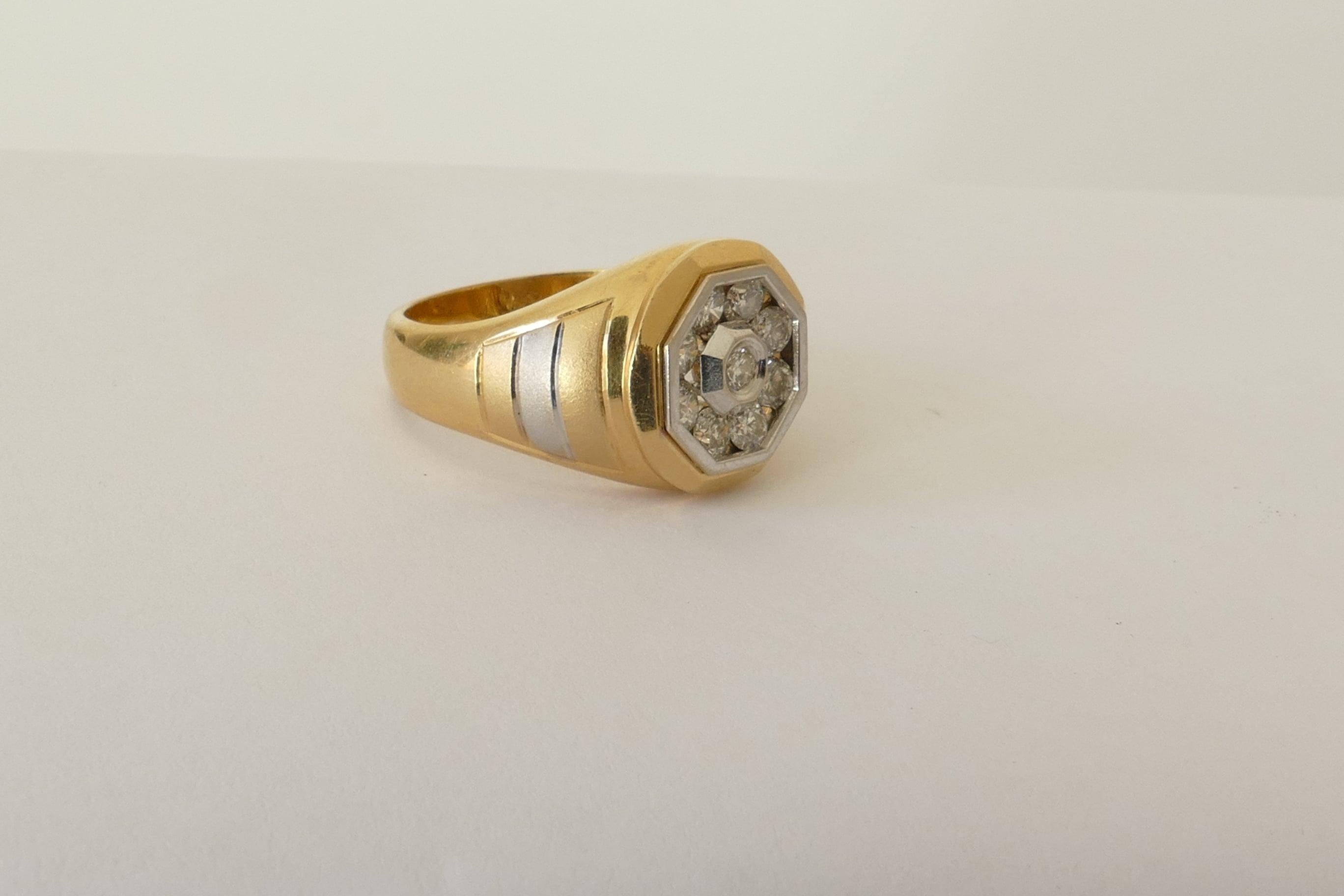 Modern Male/Female 18 Carat Yellow and White Gold Diamond Ring