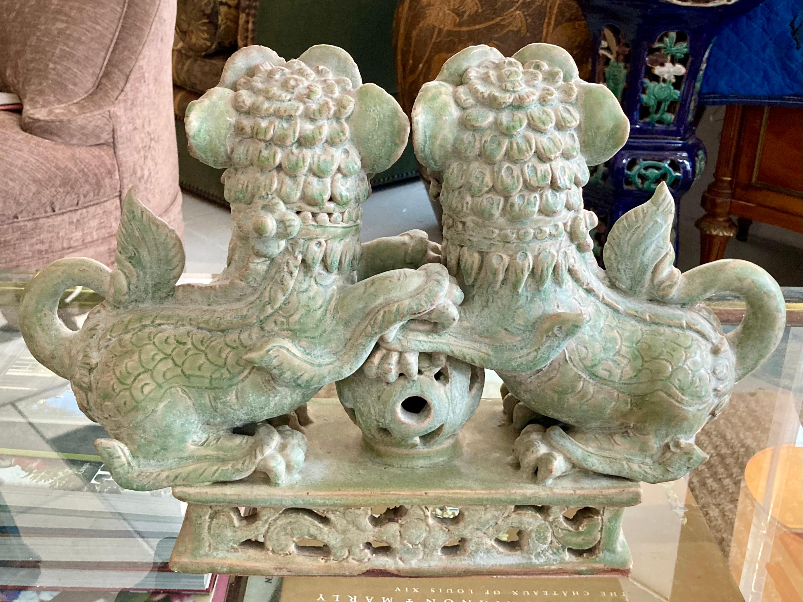 Chinese Male Foo Dogs Holding the Earth For Sale