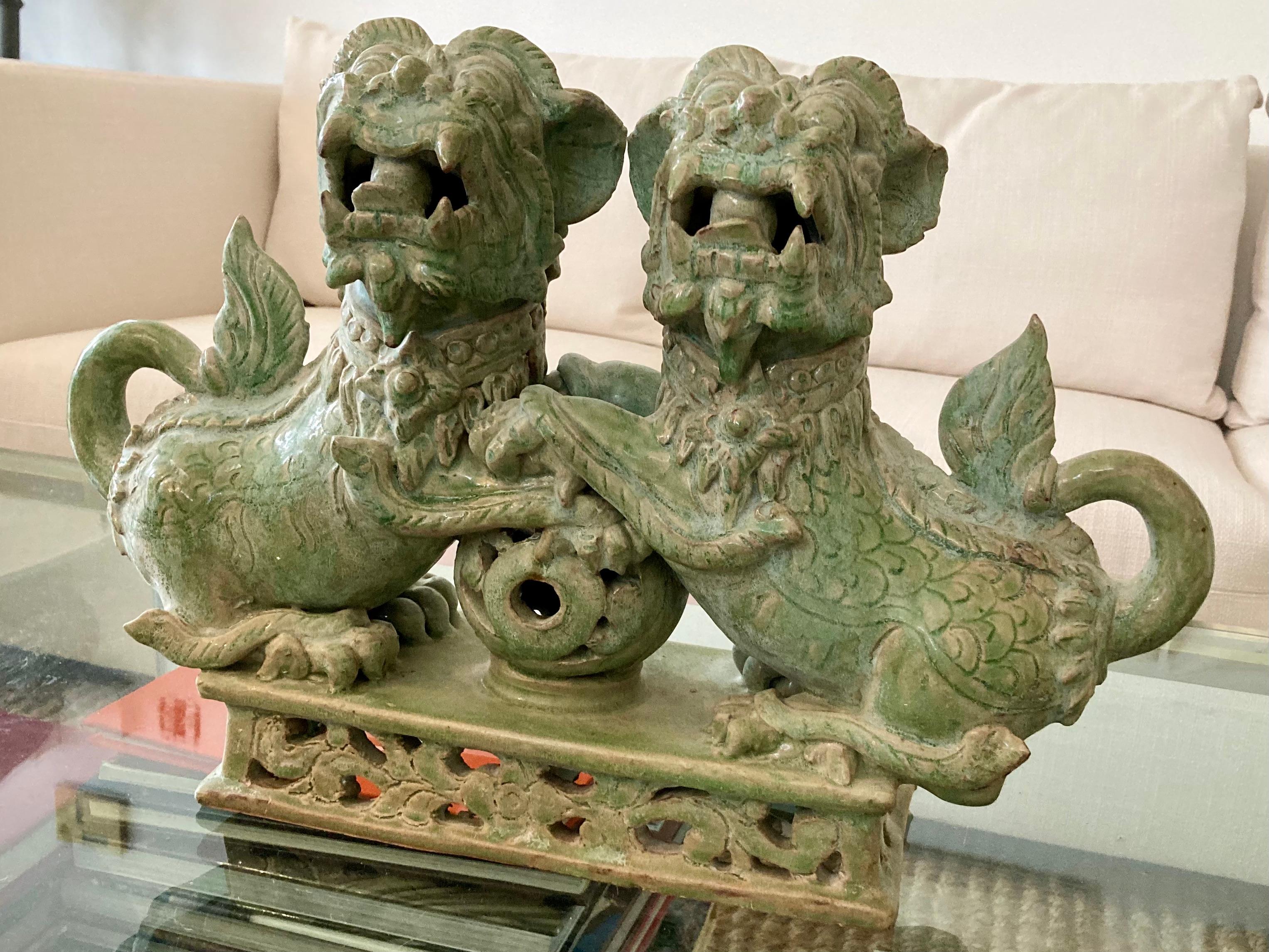Mid-20th Century Male Foo Dogs Holding the Earth For Sale