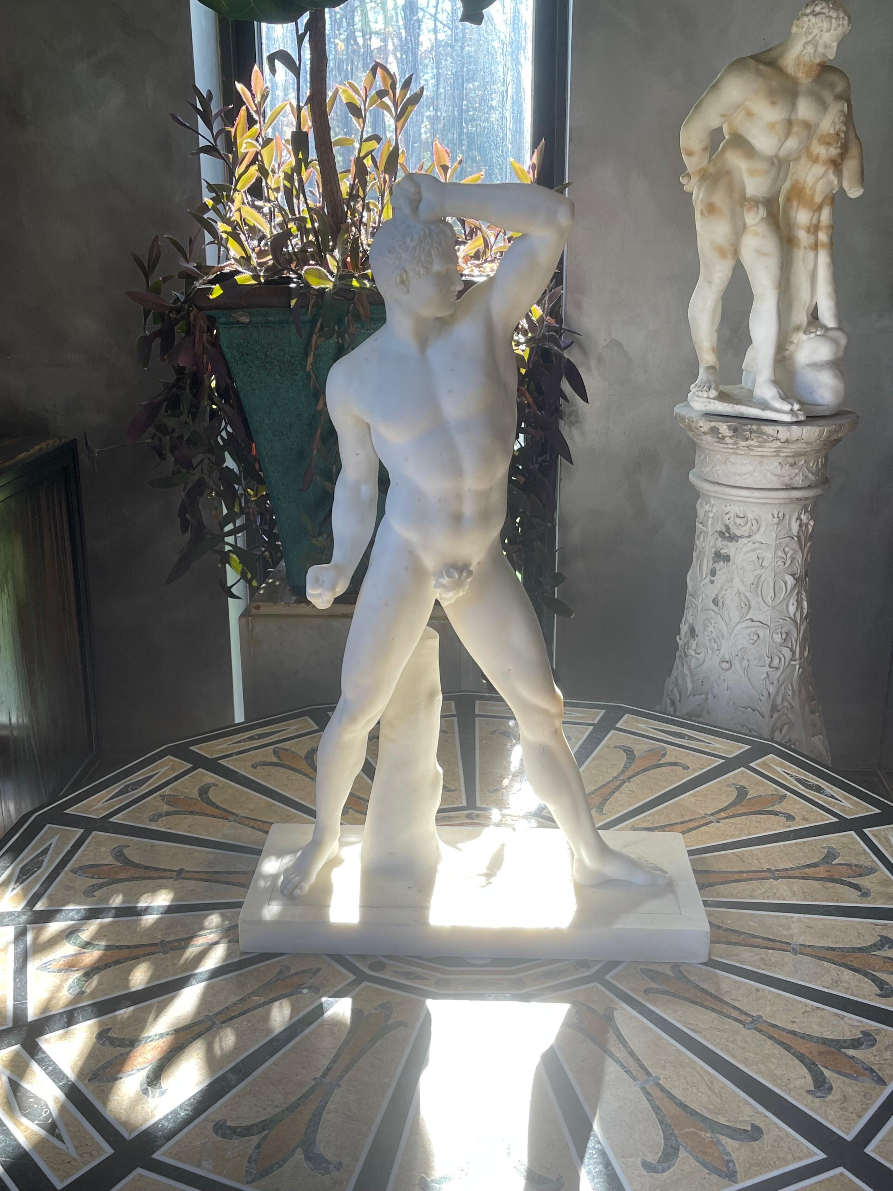 A Roman Classical Nude Male Marble Sculpture  For Sale 7