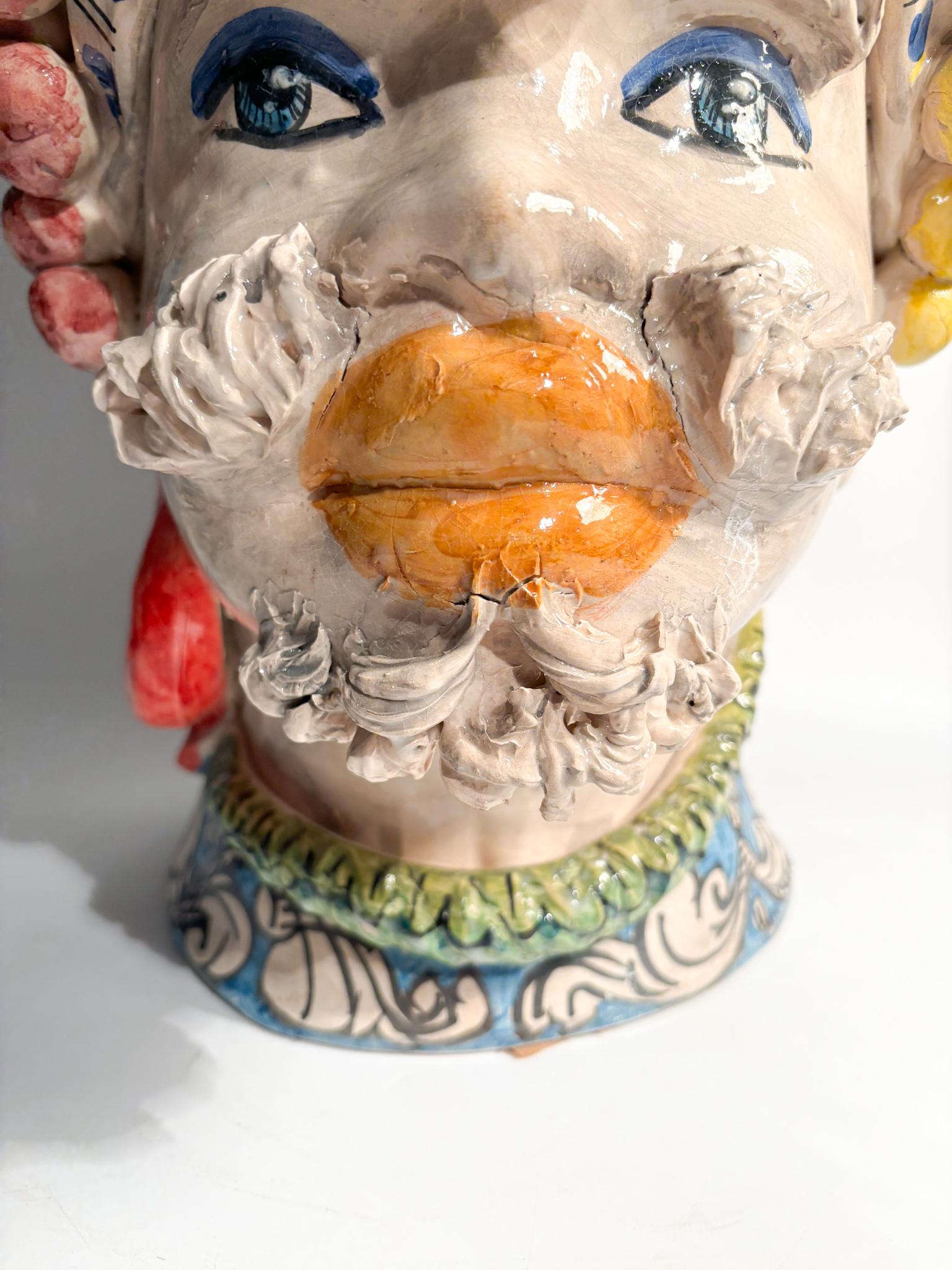 Male Moor's Head from Caltagirone by Ceramiche Germani from the 90s In Good Condition For Sale In Milano, MI