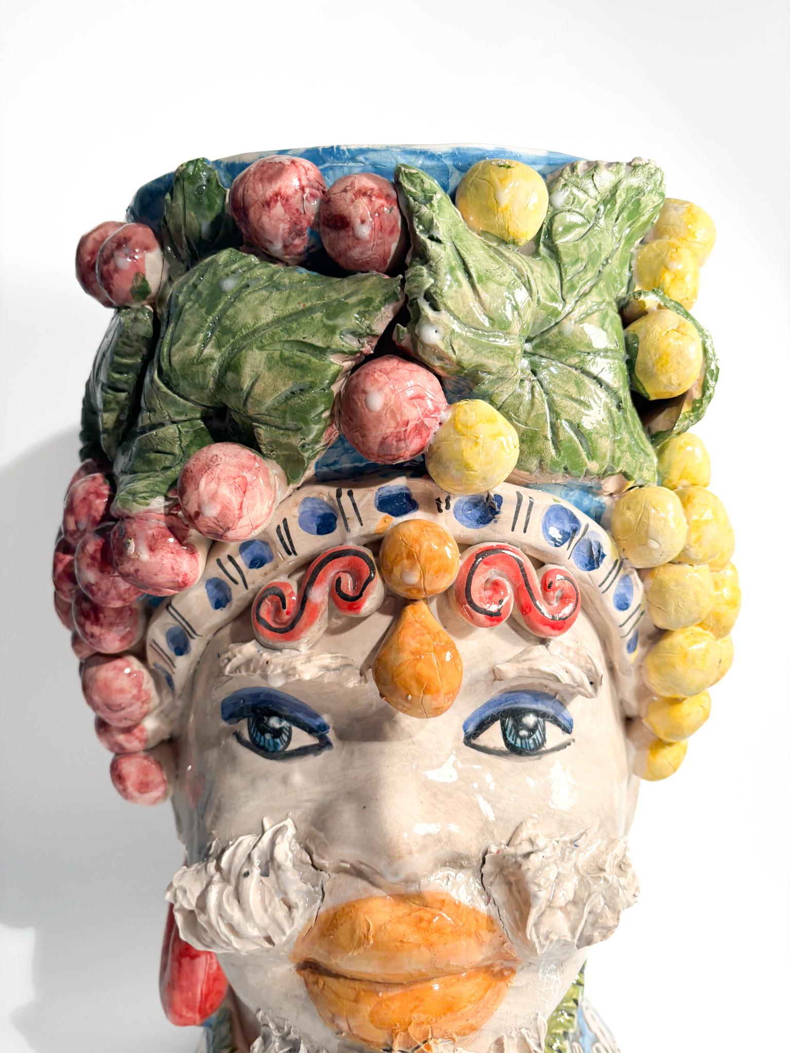 Late 20th Century Male Moor's Head from Caltagirone by Ceramiche Germani from the 90s For Sale
