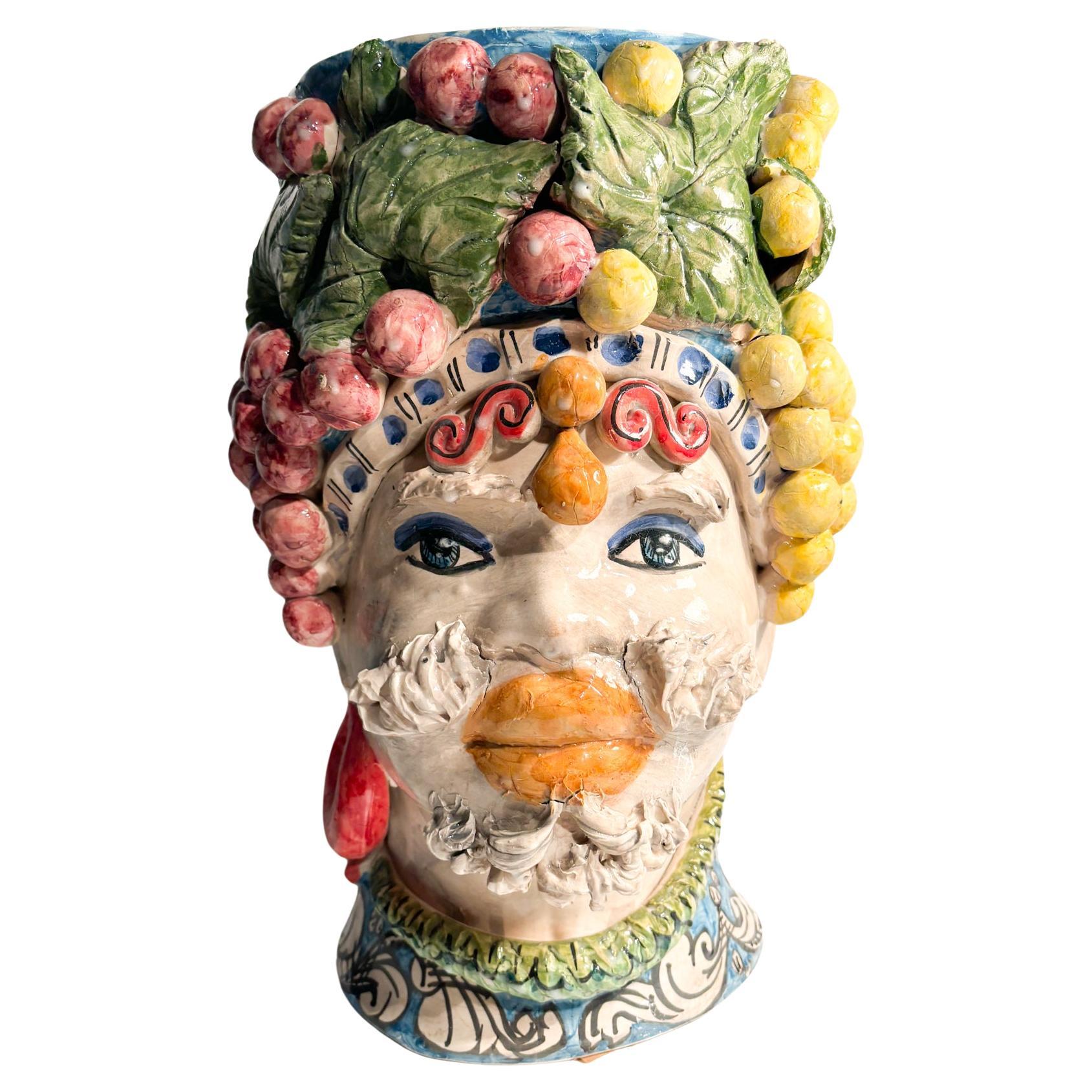 Male Moor's Head from Caltagirone by Ceramiche Germani from the 90s For Sale