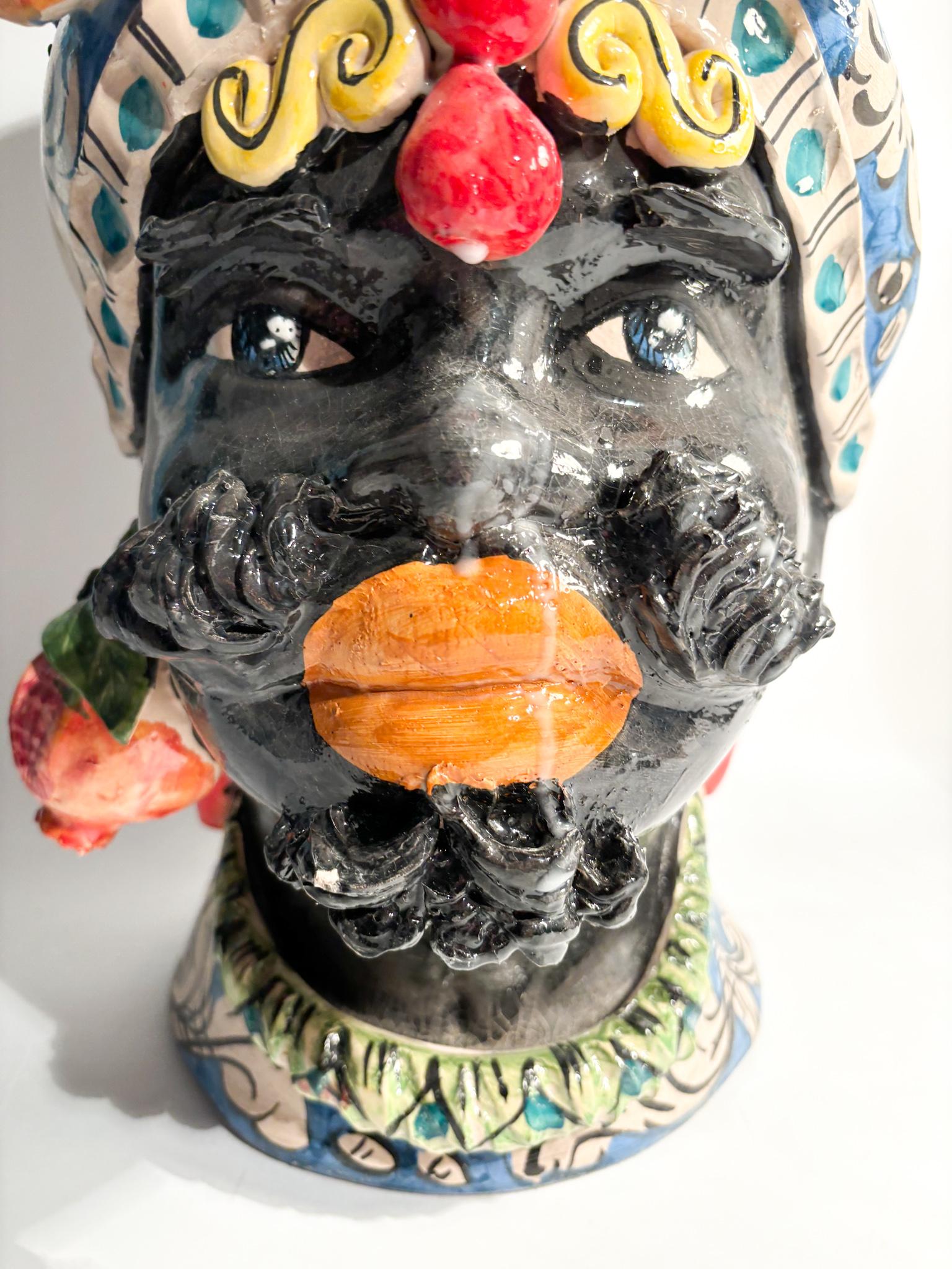 Italian Male Moor's Head from Caltagirone by Ceramiche Germano from the 1990s For Sale