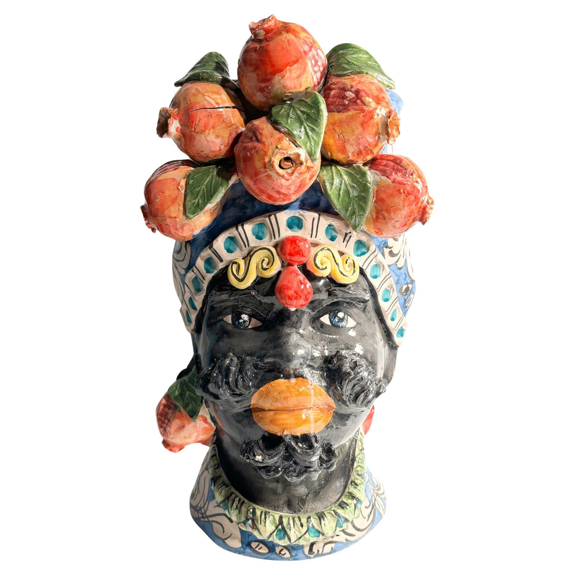 Male Moor's Head from Caltagirone by Ceramiche Germano from the 1990s For Sale