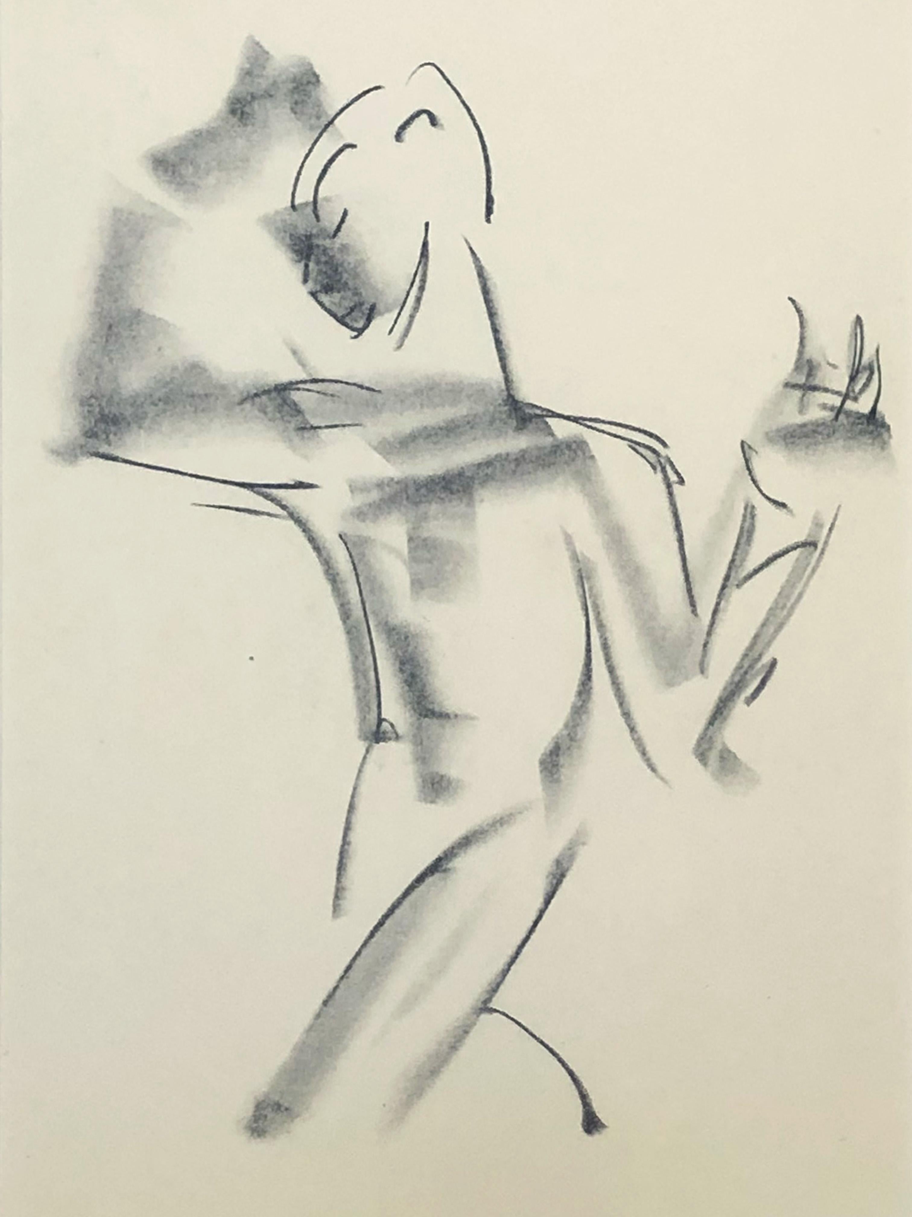 Male Nude Abstract Charcoal Sketch on Paper In Good Condition For Sale In New York, NY