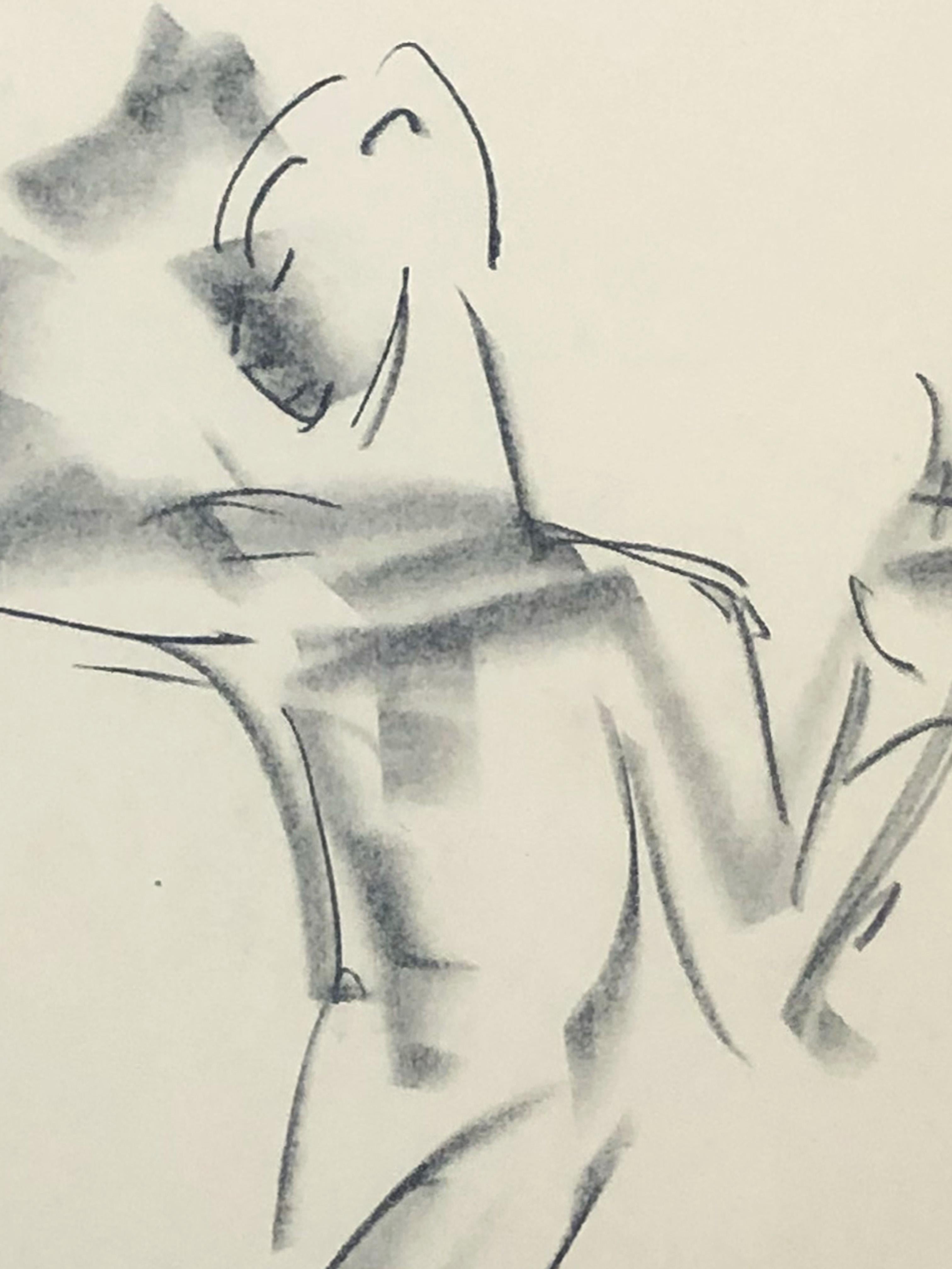 20th Century Male Nude Abstract Charcoal Sketch on Paper For Sale