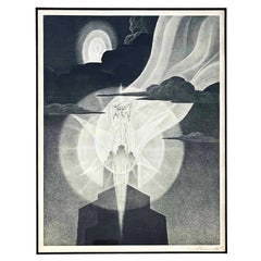 Antique "Male Nude and Skyscraper", Rare, Signed Surrealist-Art Deco Print by Avinoff