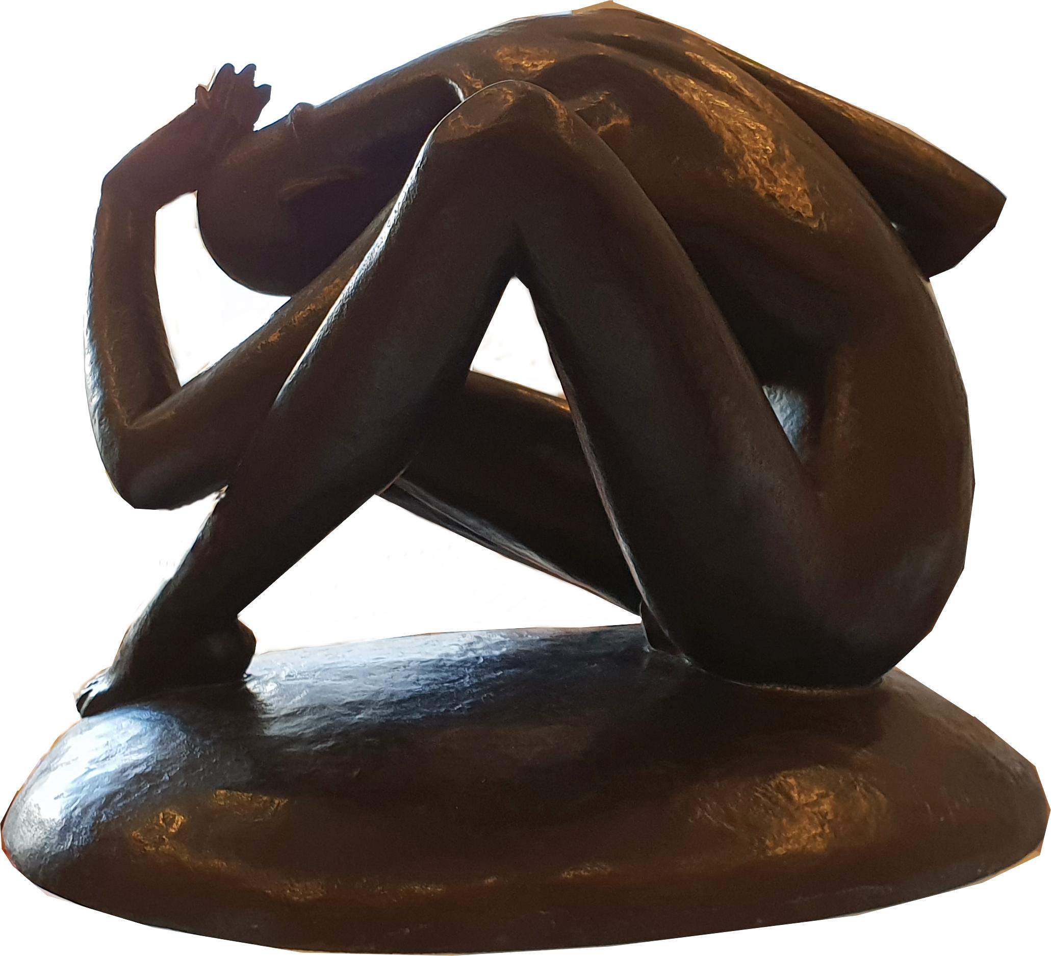 Male nude, circa 1925. Bronze, dark patinated. Early original cast by Noah, Berlin. Signed on the base: G. Schliepstein.
Measurements: Height: 12.99 in ( 33 cm ), Width: 15.75 in ( 42 cm ), Depth: 12.2 in ( 31 cm ).