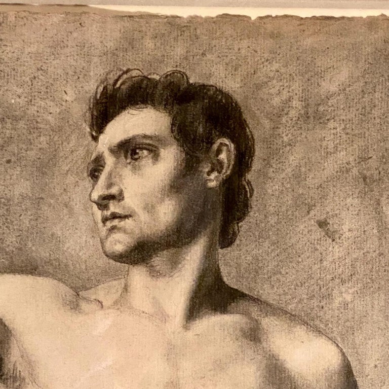 French Male Nude Charcoal Sketch For Sale