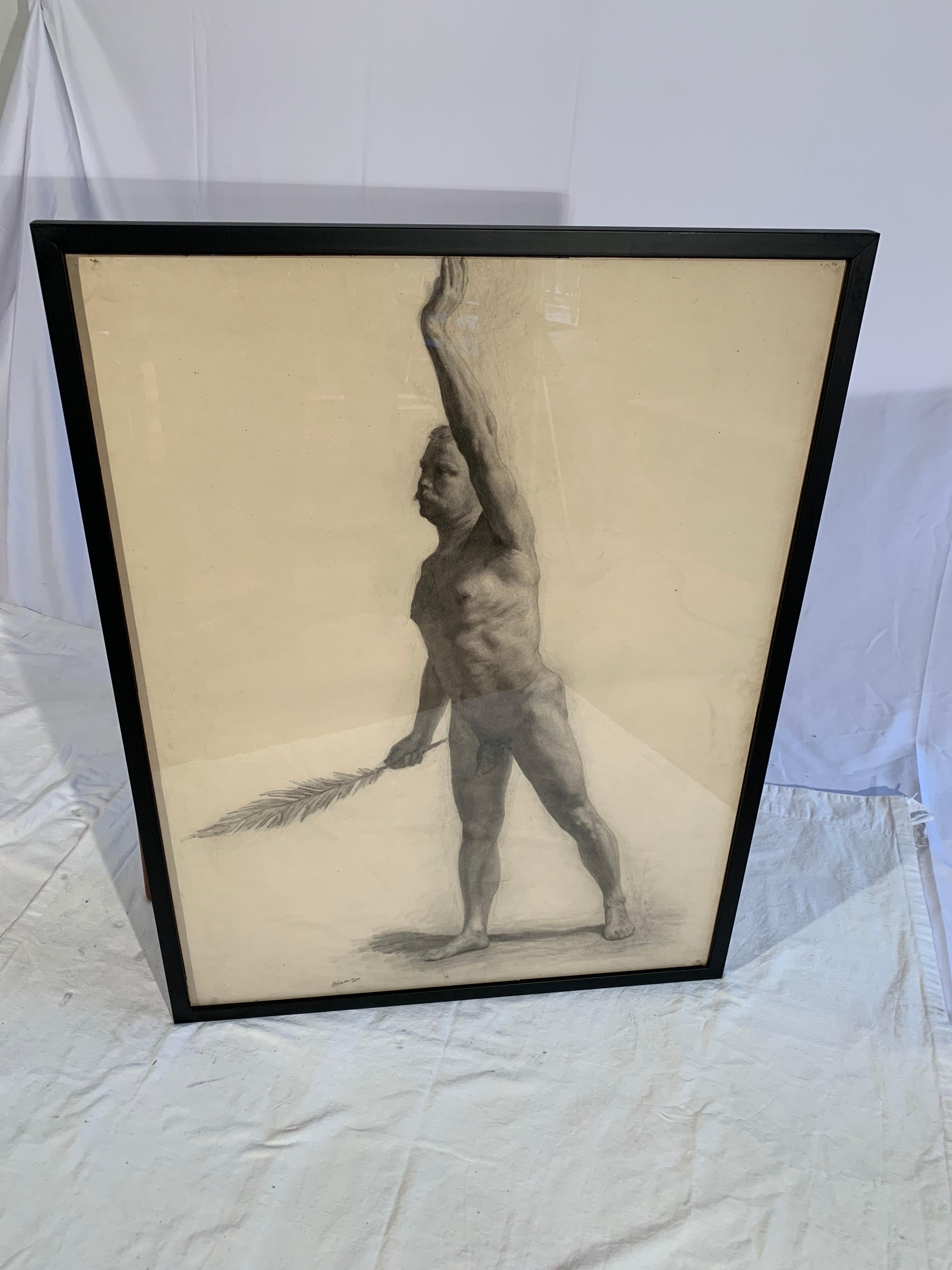 Dutch Male Nude Drawing by Hermanus Schellenberg, 1923 For Sale