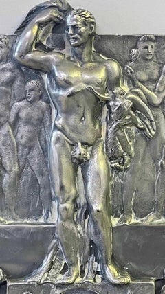 "Male Nude Frieze", Art Deco Sculptural Panel, Bertoni, Traction Avant Designer