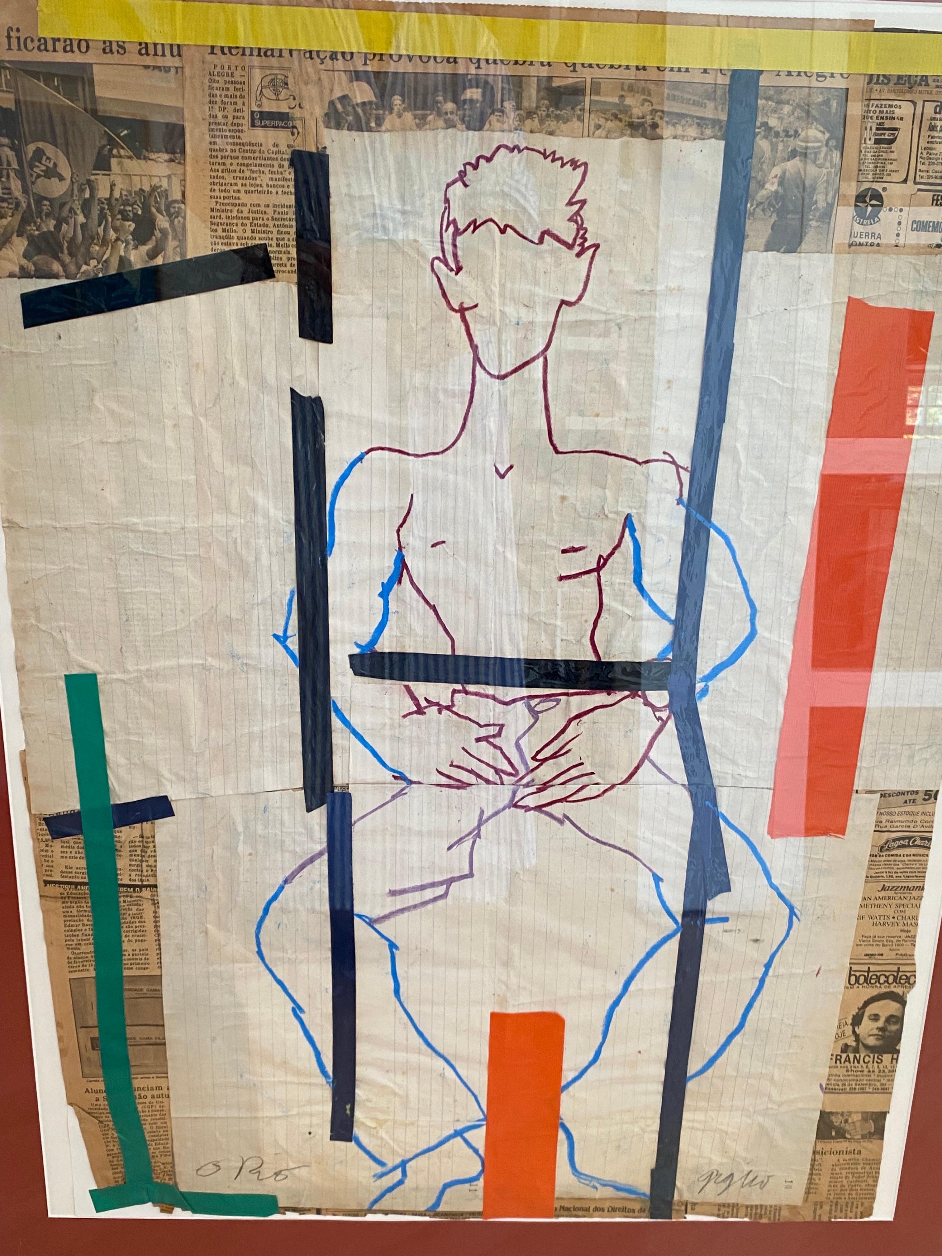 Collage technique mixte d'un nu masculin par Richard Giglio en vente 5