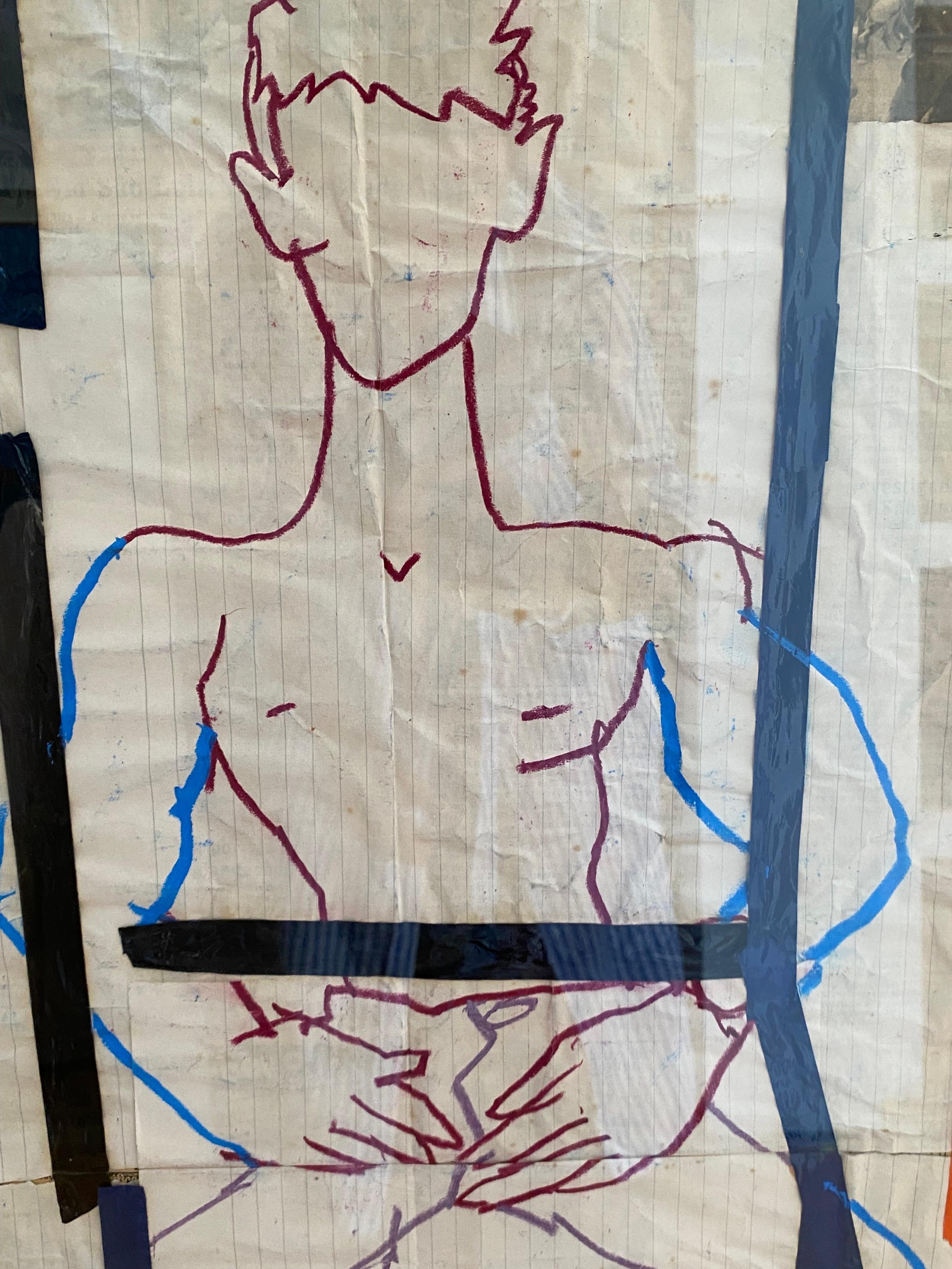 Collage technique mixte d'un nu masculin par Richard Giglio Bon état - En vente à Southampton, NY