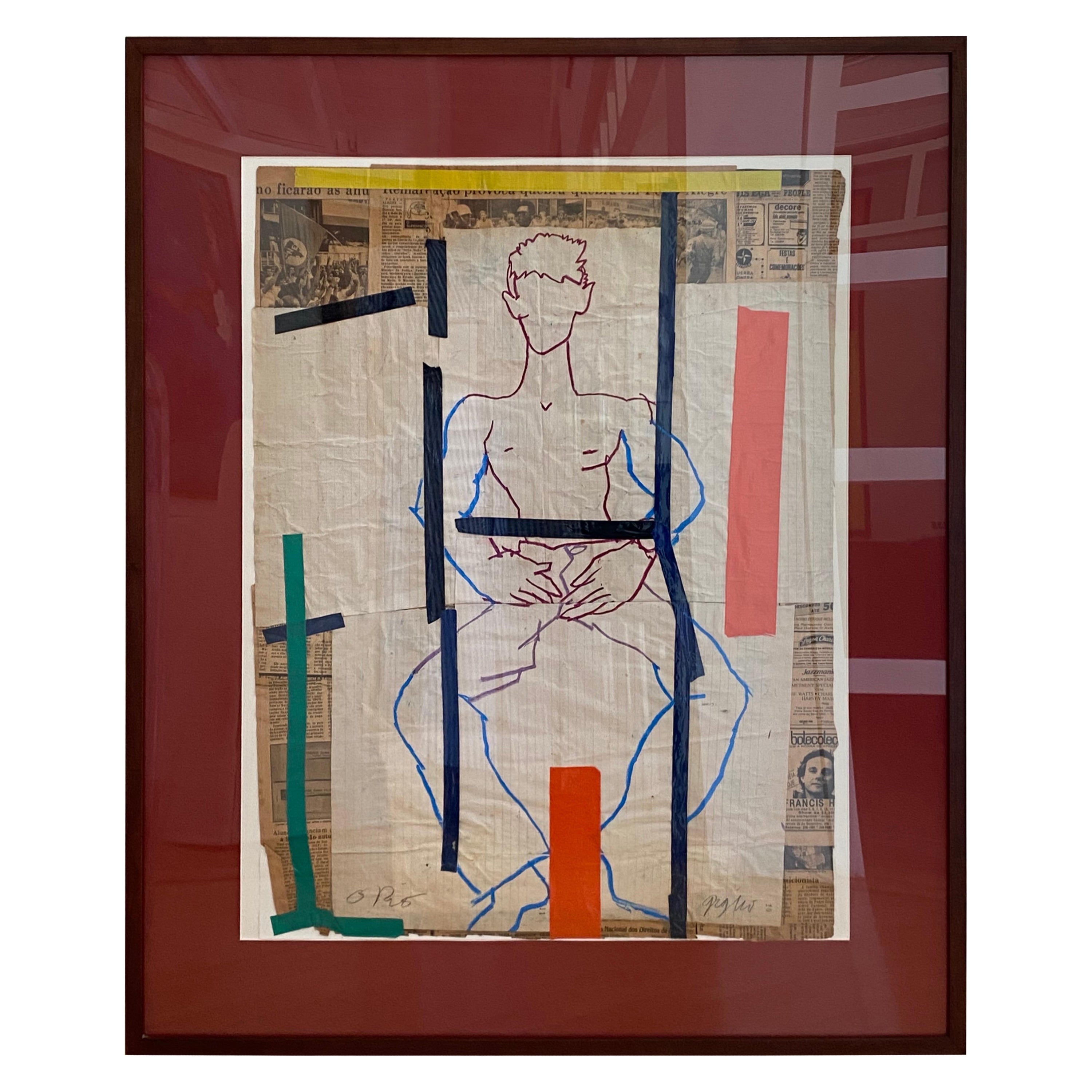 männlicher Akt Mixed Media Collage von Richard Giglio im Angebot
