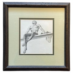 "Nu masculin sur planche", dessin d'Alexander Cañedo