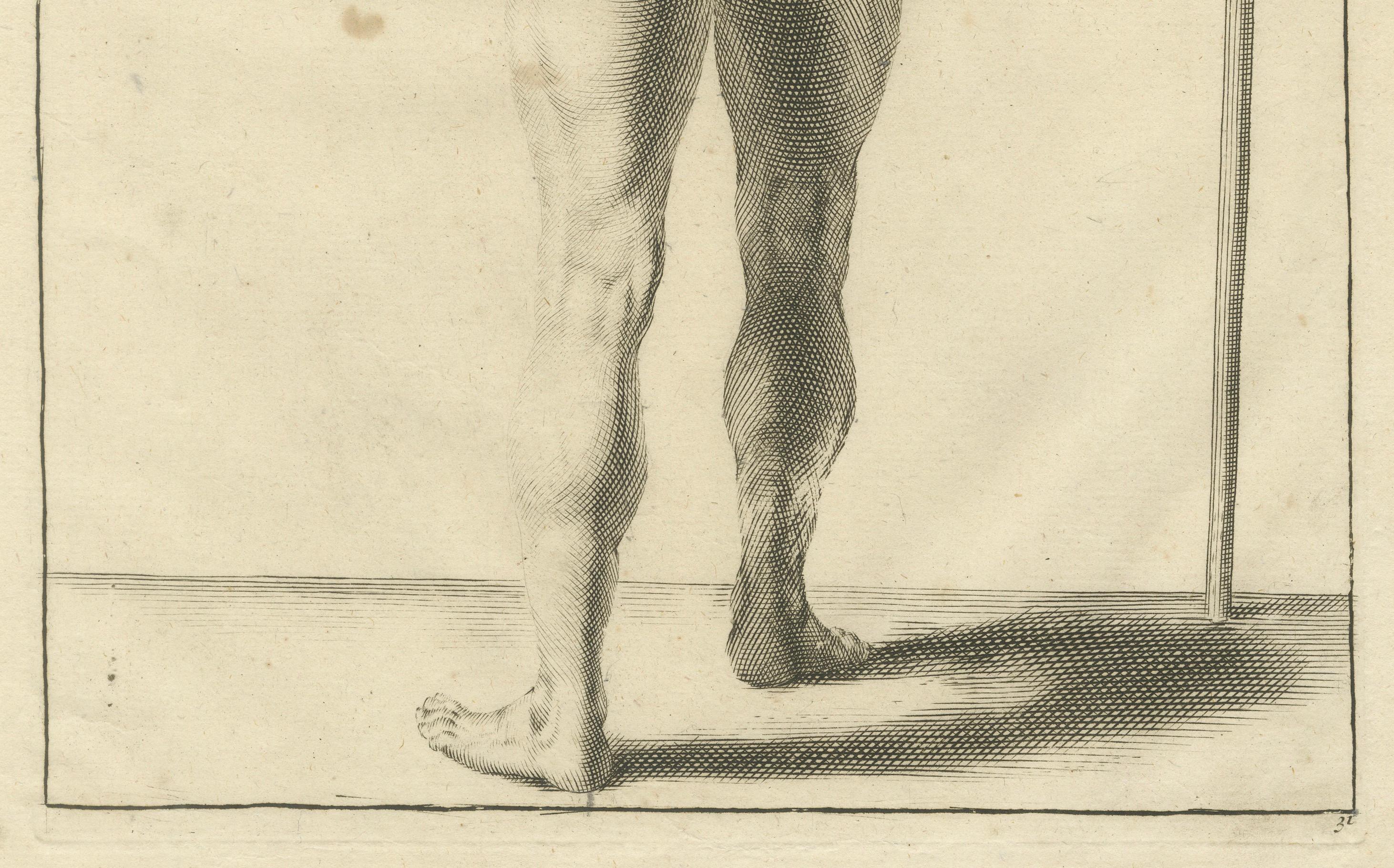 Male Nude Seen from Behind with Shield and Staff after de Lairesse, c1745