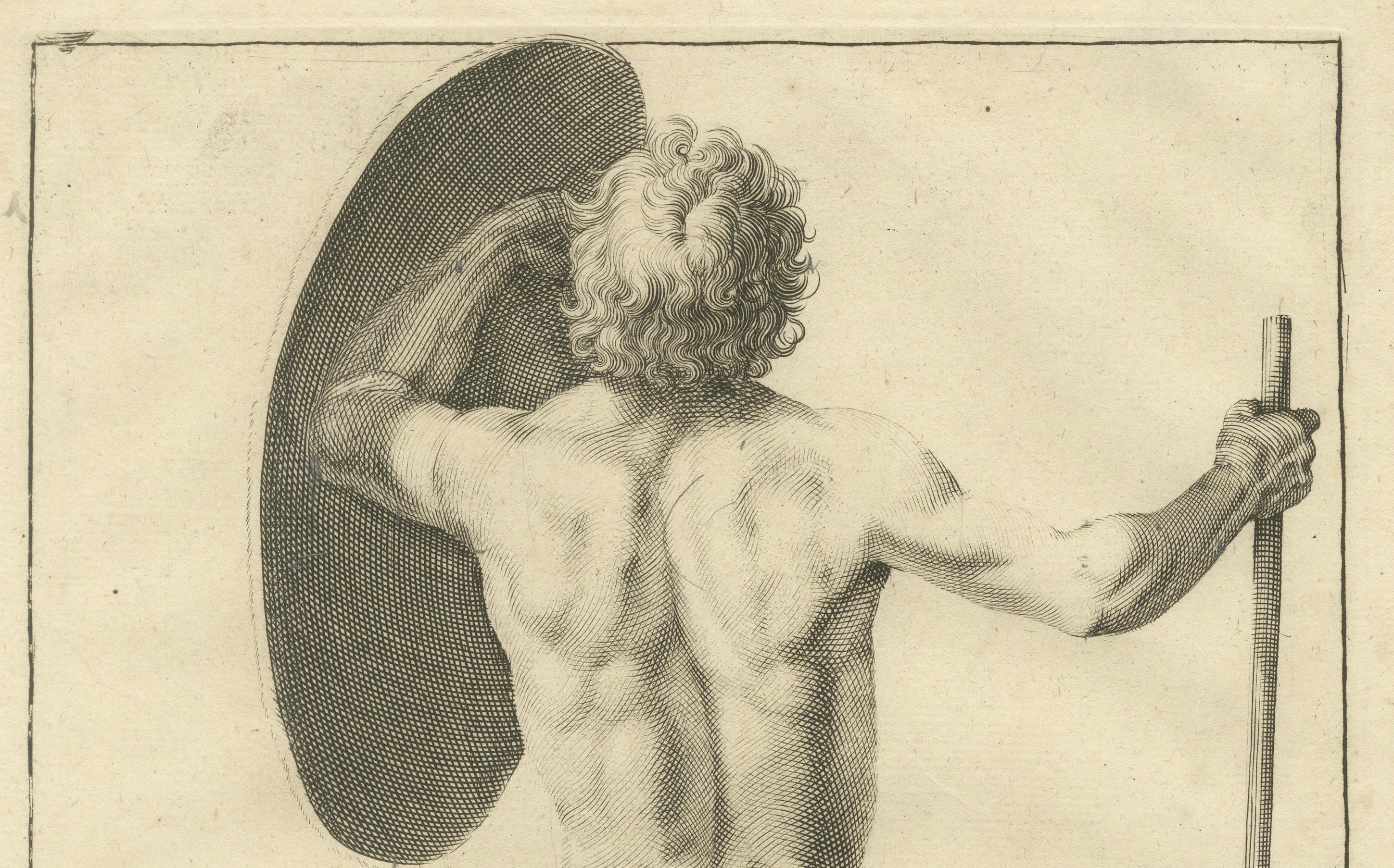 Male Nude Seen from Behind with Shield and Staff after de Lairesse, c1745