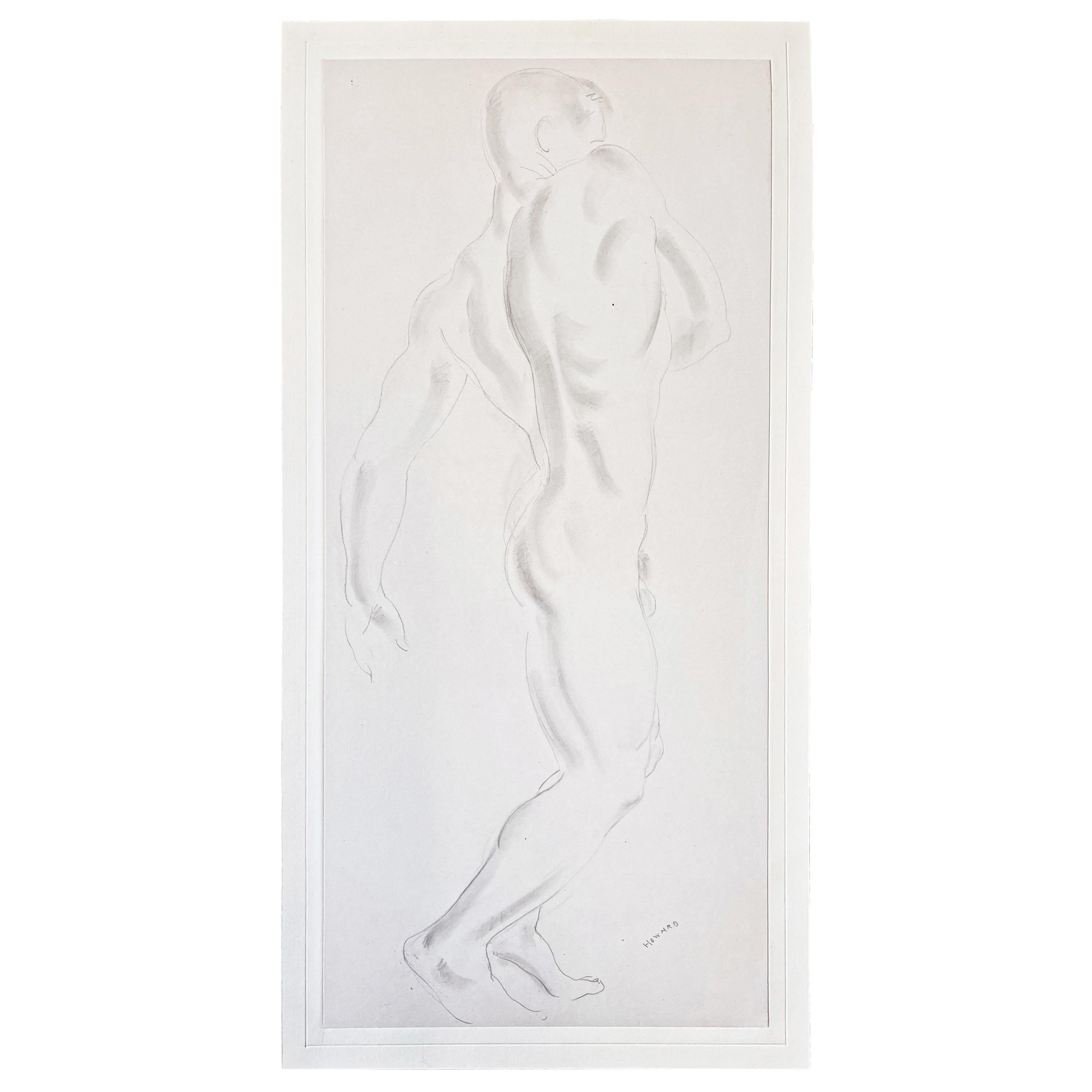 "Male Nude, Side View, " Ghostly Drawing for Boxer Sculptures by Cecil Howard For Sale