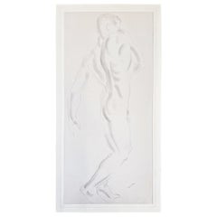 Vintage "Male Nude, Side View, " Ghostly Drawing for Boxer Sculptures by Cecil Howard