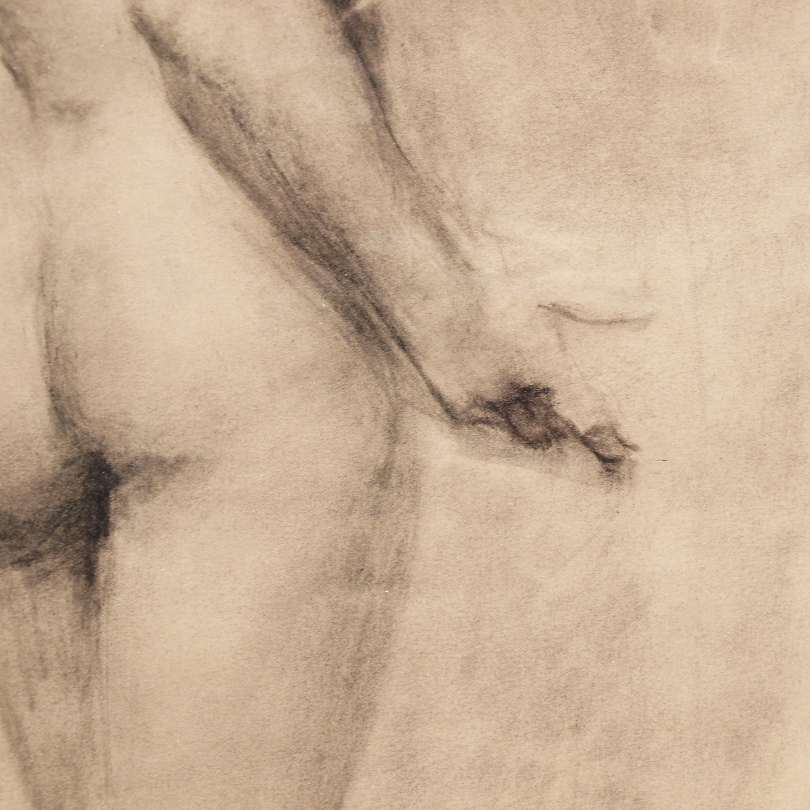 Étude de nu d'un modèle masculin par Alfred Aaron Wolmark 1877-1961 exécutée à la craie noire et signée 