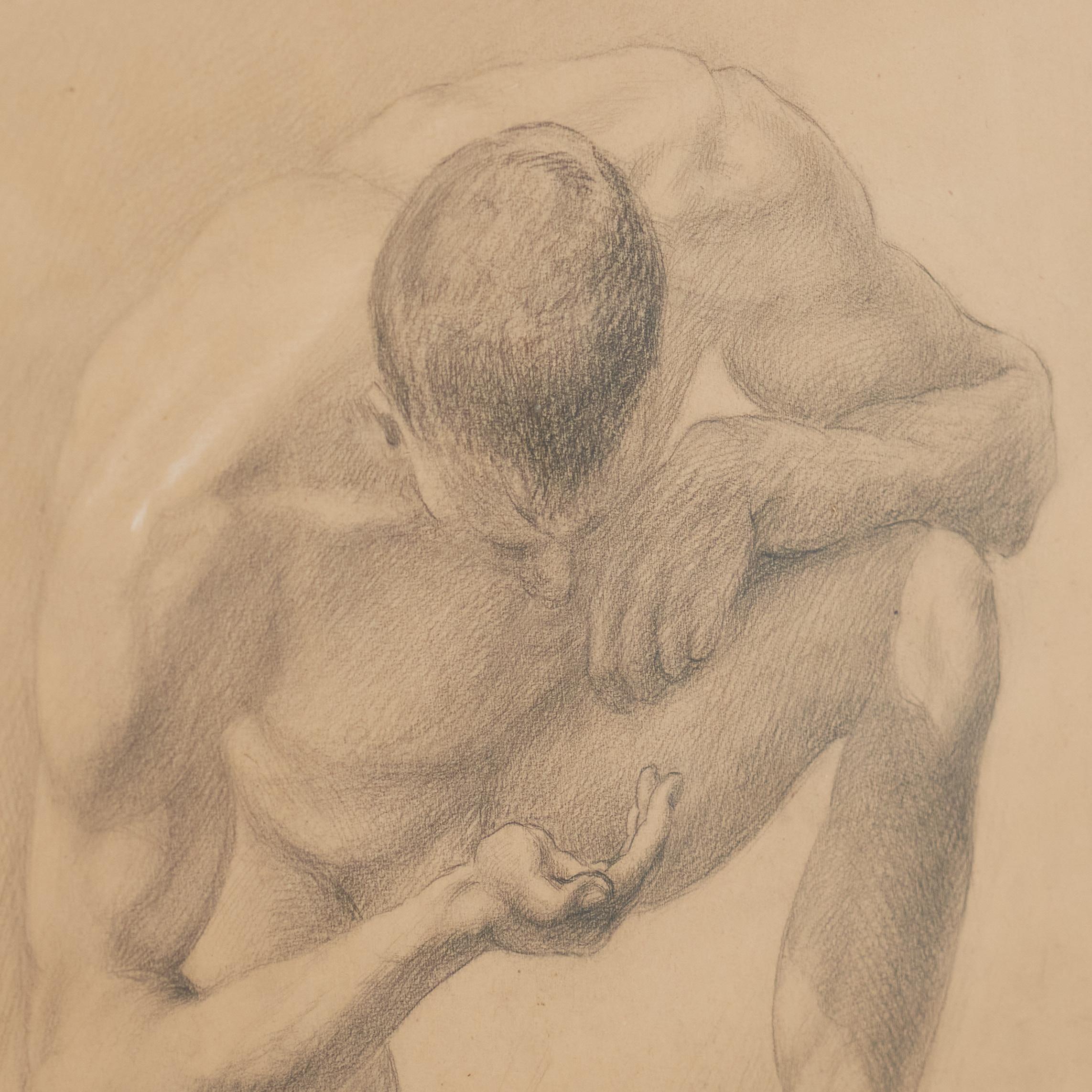 European Male Nude Study in Pencil 1940s For Sale