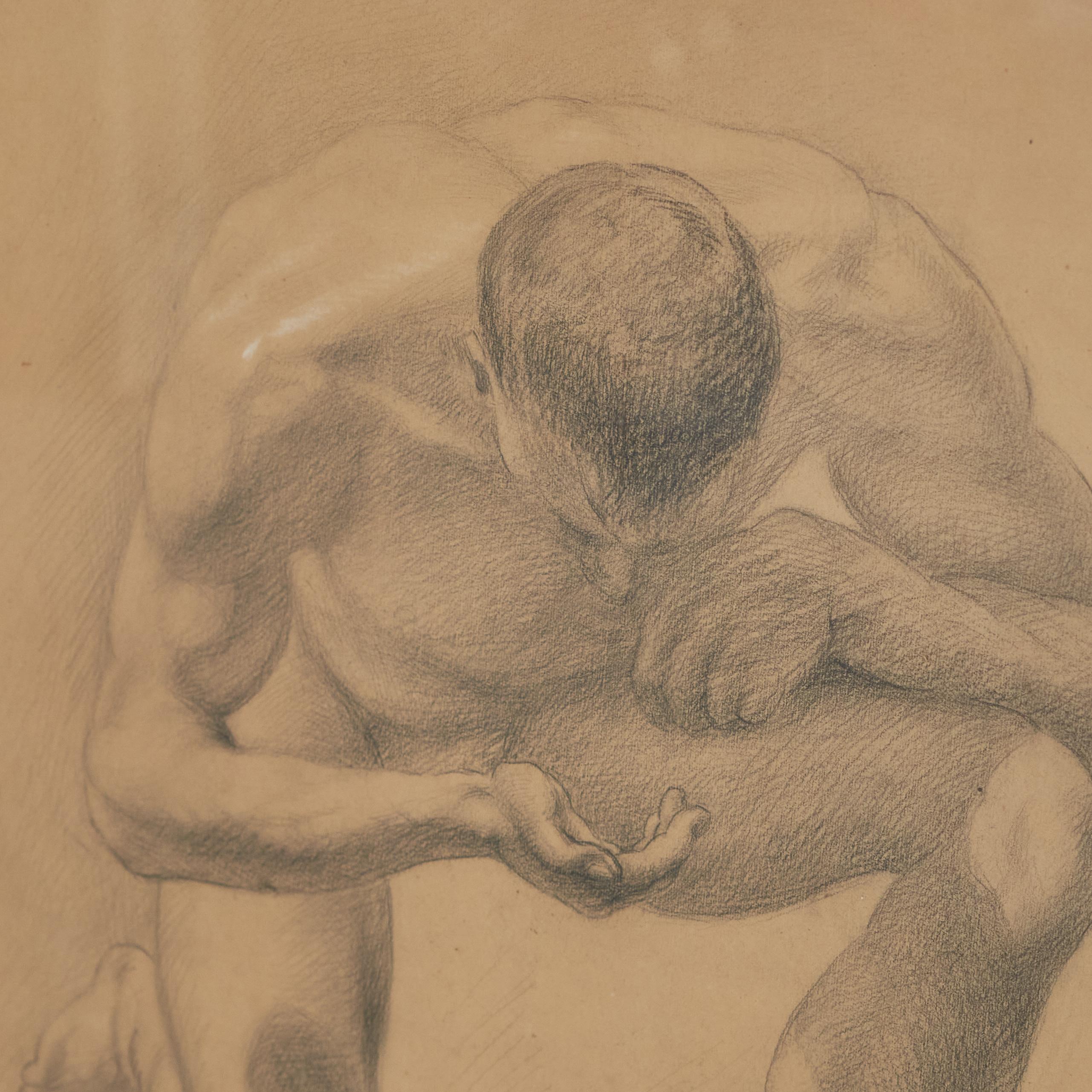 Hand-Crafted Male Nude Study in Pencil 1940s For Sale