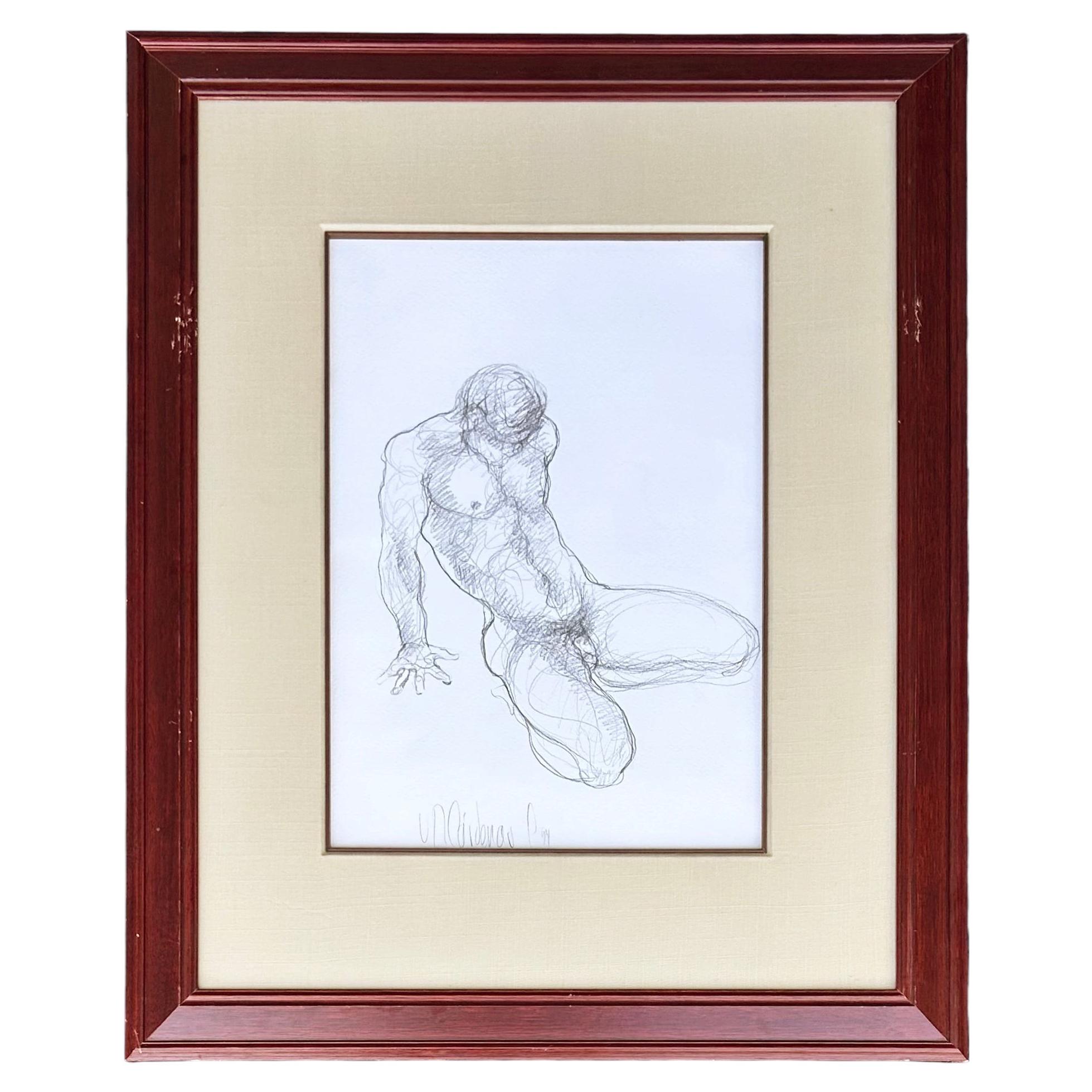 Étude de nu masculin au crayon de l'artiste colombien Cardenas, n° 1 sur 2 (n° 2) en vente