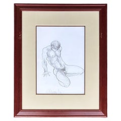 Male Nude Study Pencil Drawing by Colombian Artist Cardenas, 1 of 2 (#2)