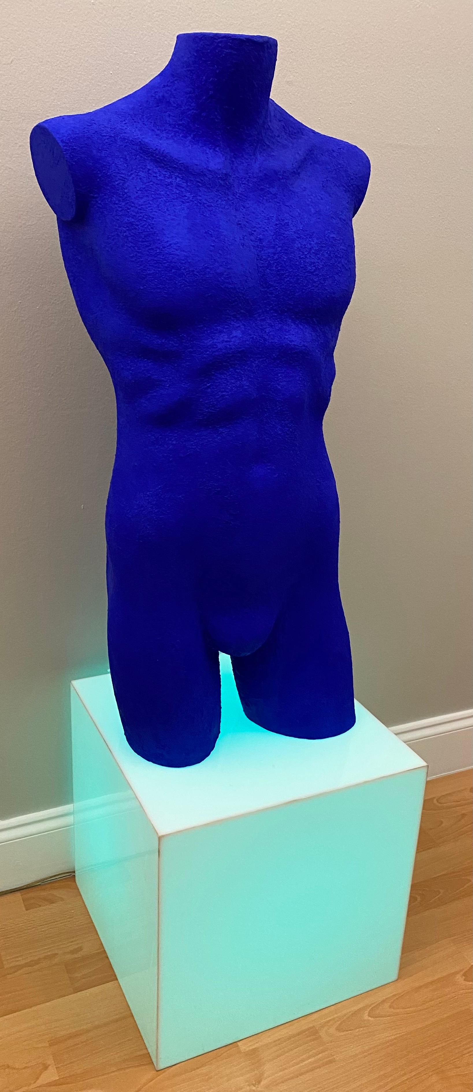 Modern Male Nude Torso Blue Man Sculpture  For Sale
