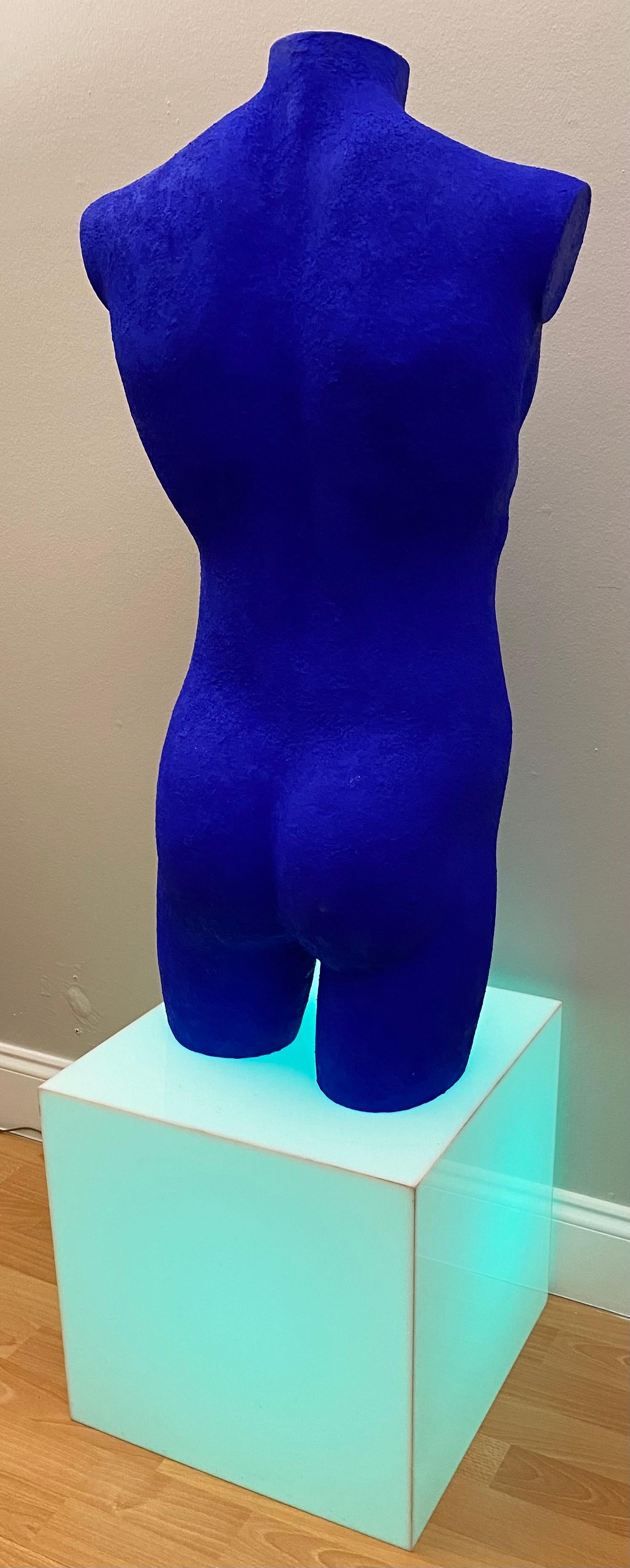 French Male Nude Torso Blue Man Sculpture  For Sale