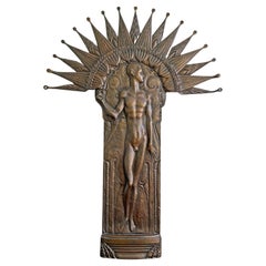"Male Nude w/ Aureole," Bronze Relief Sculpture, Art Nouveau/Symbolist Influence