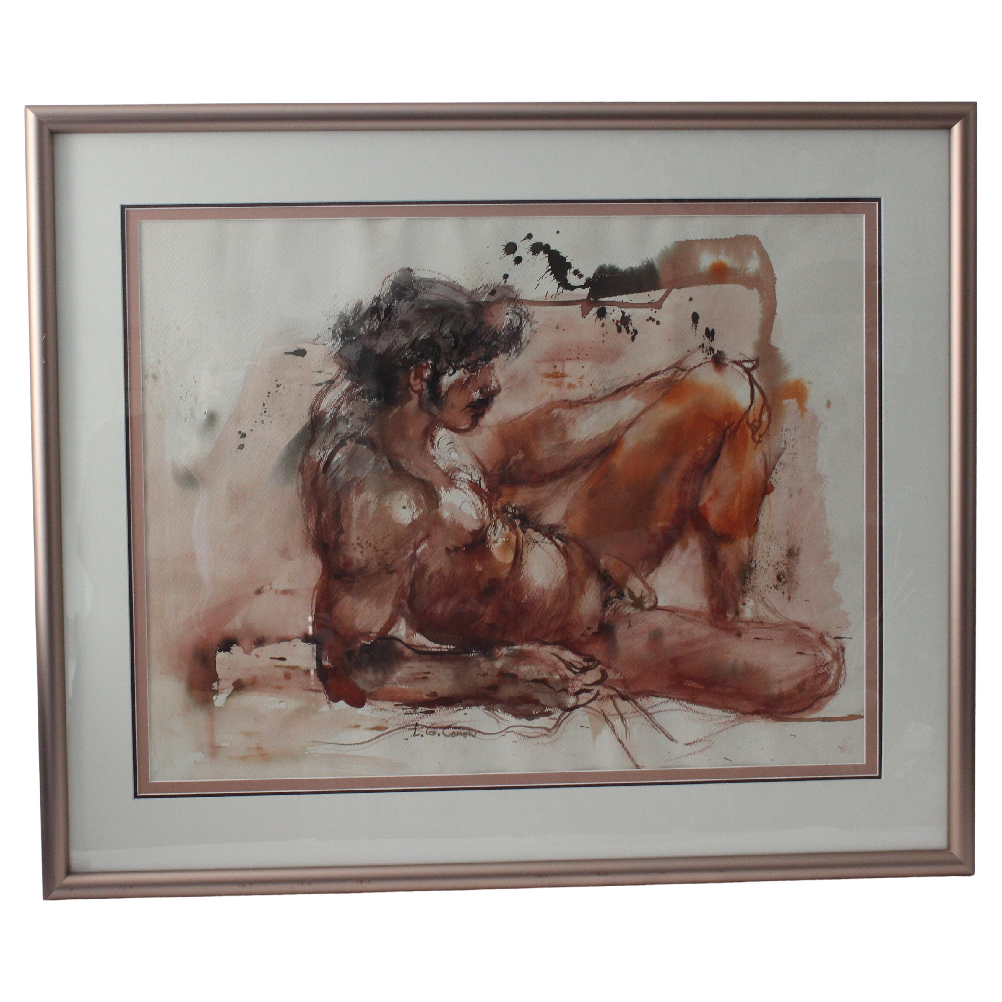 This moment in time captures the free spirit of the 1970s with this hand painted watercolor of a male nude signed by the artist.

Note: Overall Dimensions are 24.25