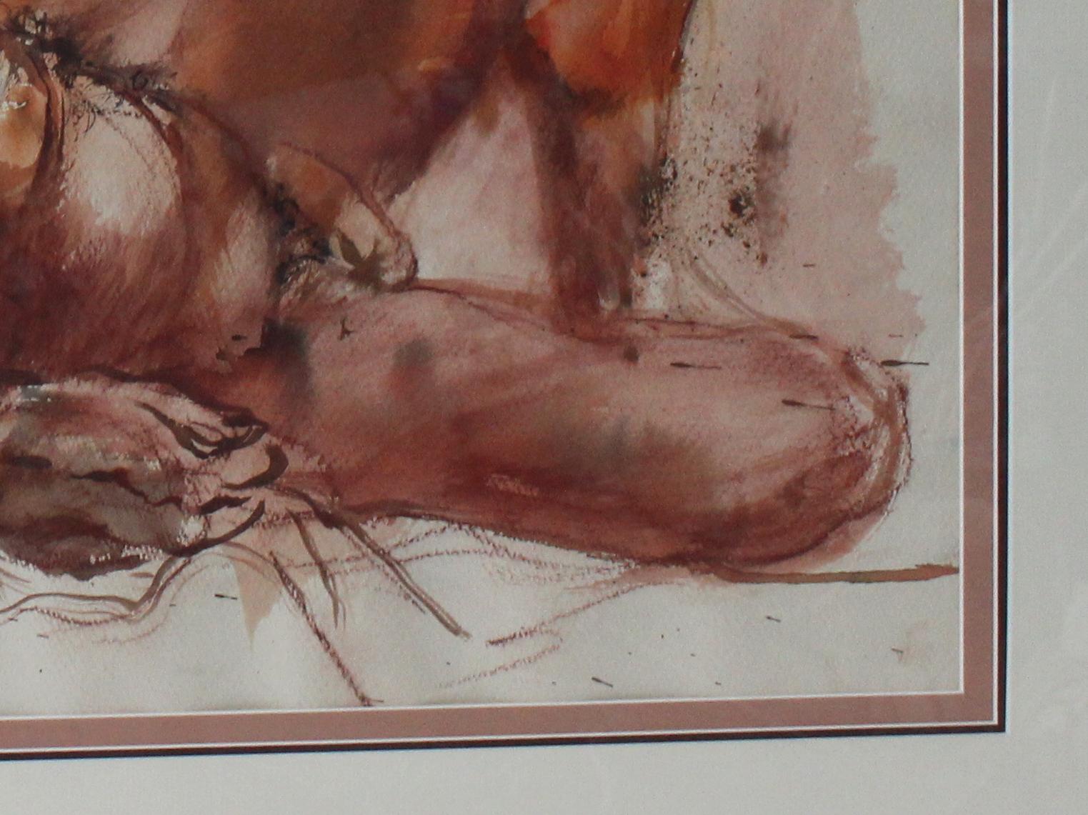 20th Century Male Nude Watercolor on Paper