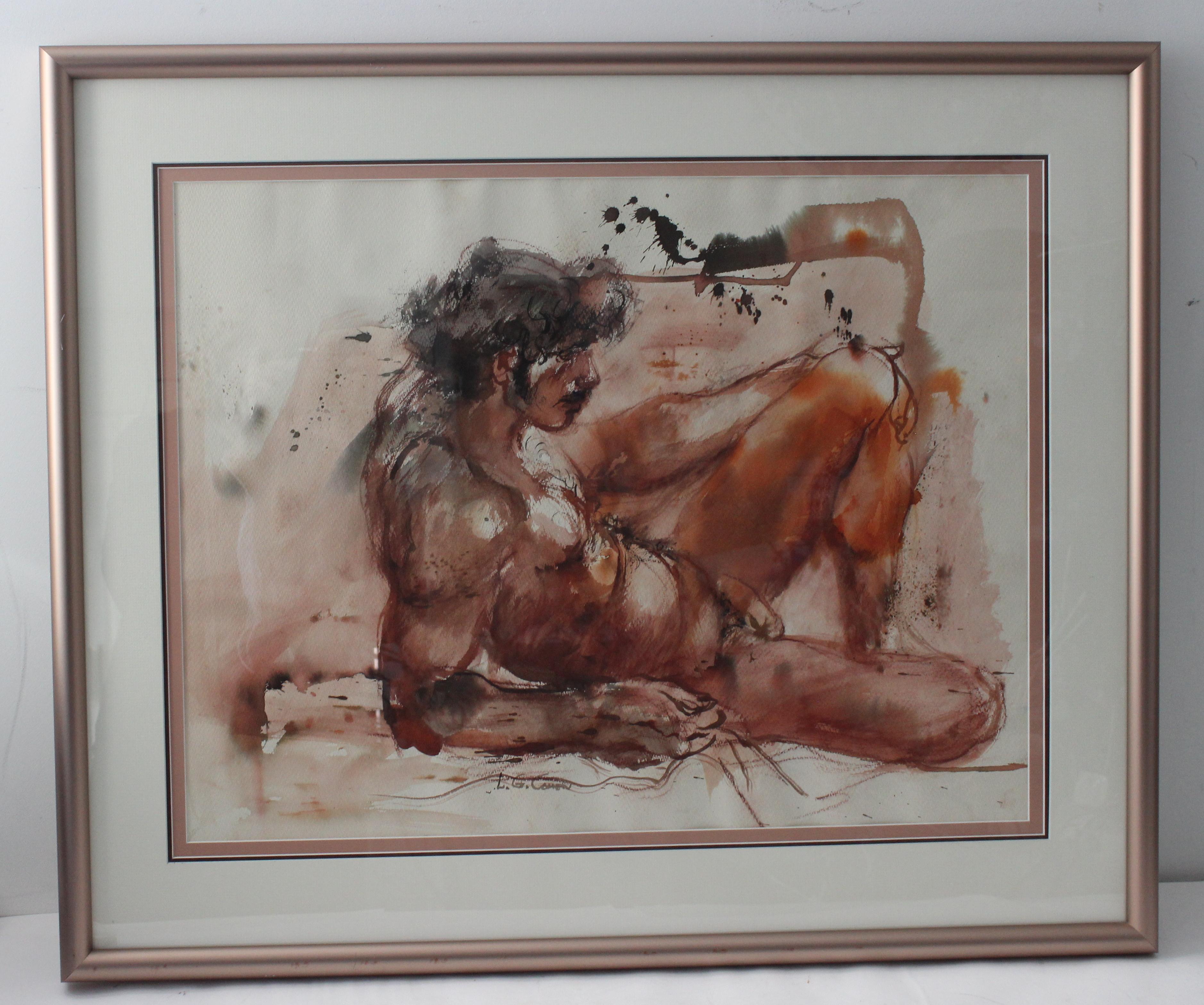 Metal Male Nude Watercolor on Paper