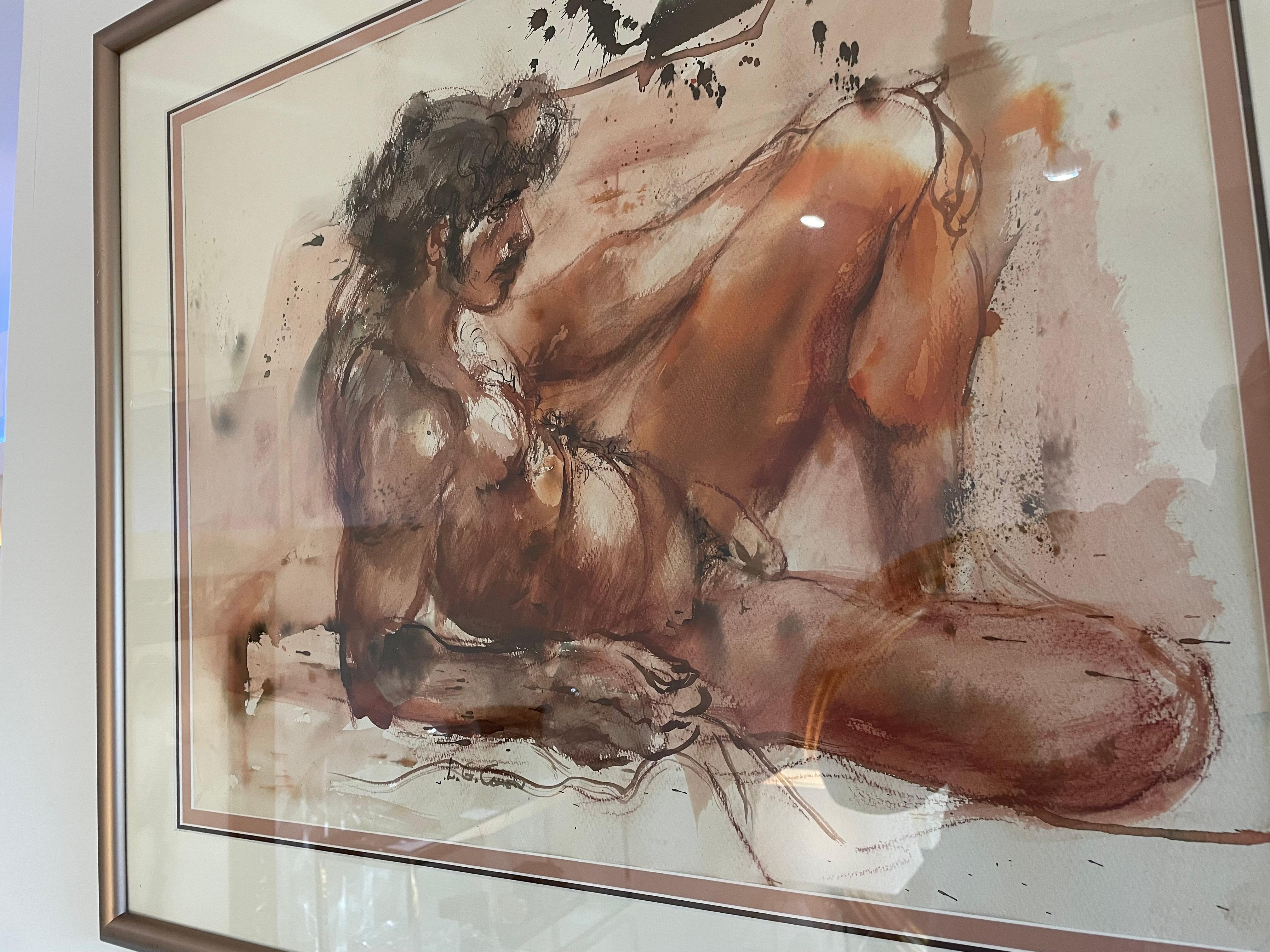 Male Nude Watercolor on Paper 1