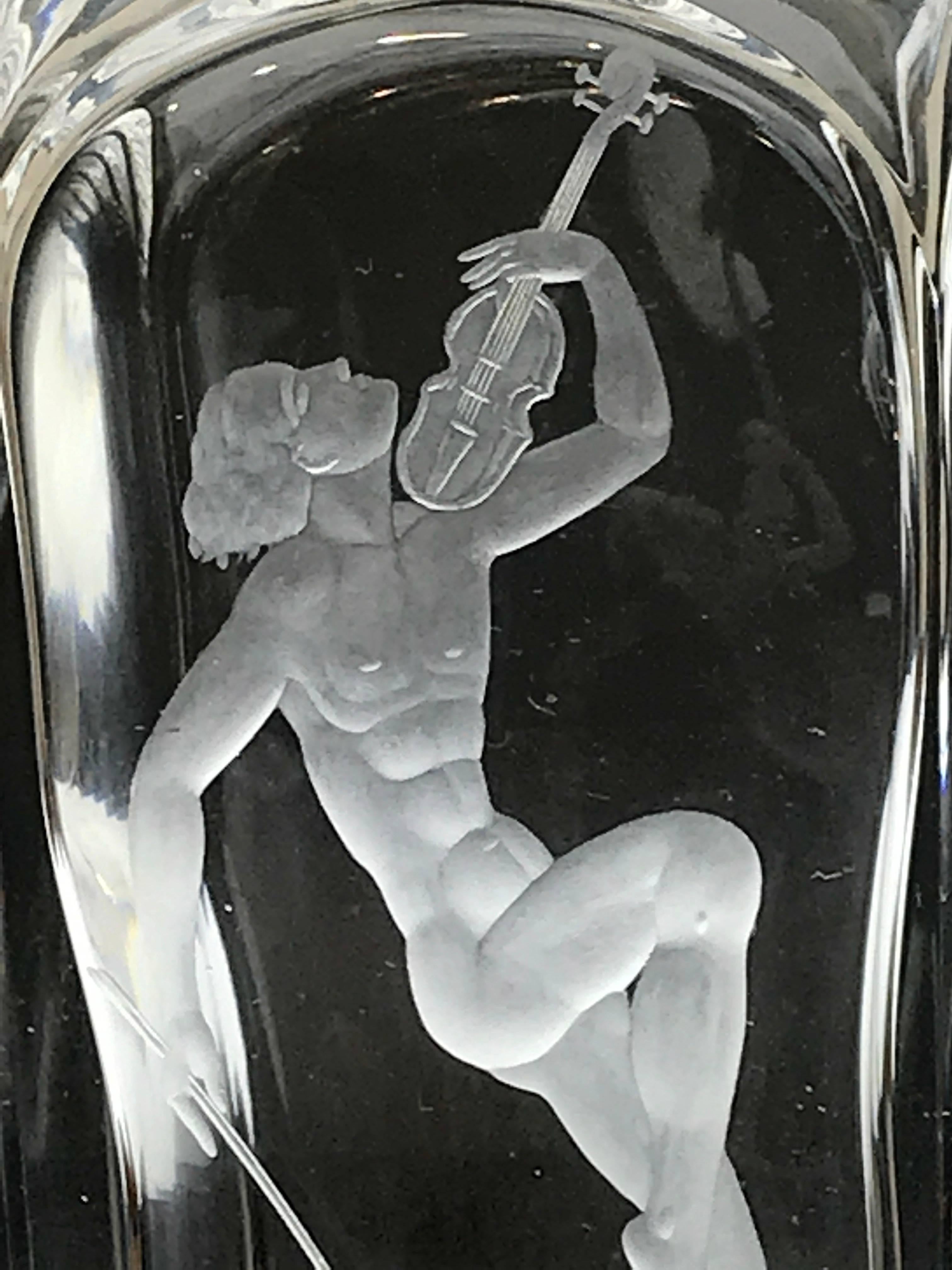 Mid-Century Modern Male Nude with Violin Decanter, in the Style of Vicke Lindstrand